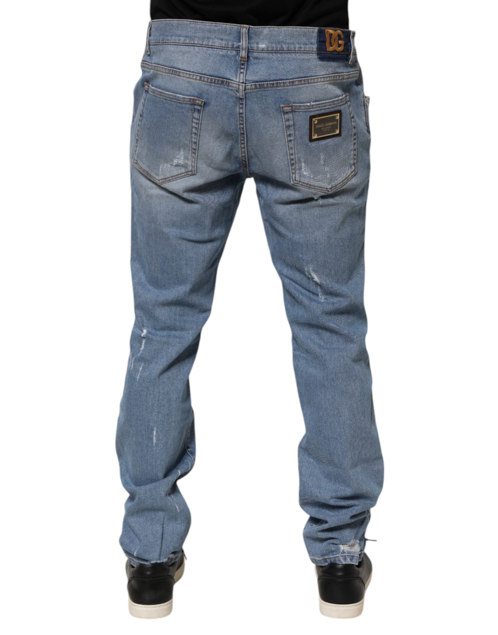 Dolce & Gabbana Blaue zerschlissene Slim Fit Baumwoll-Denim-Jeans