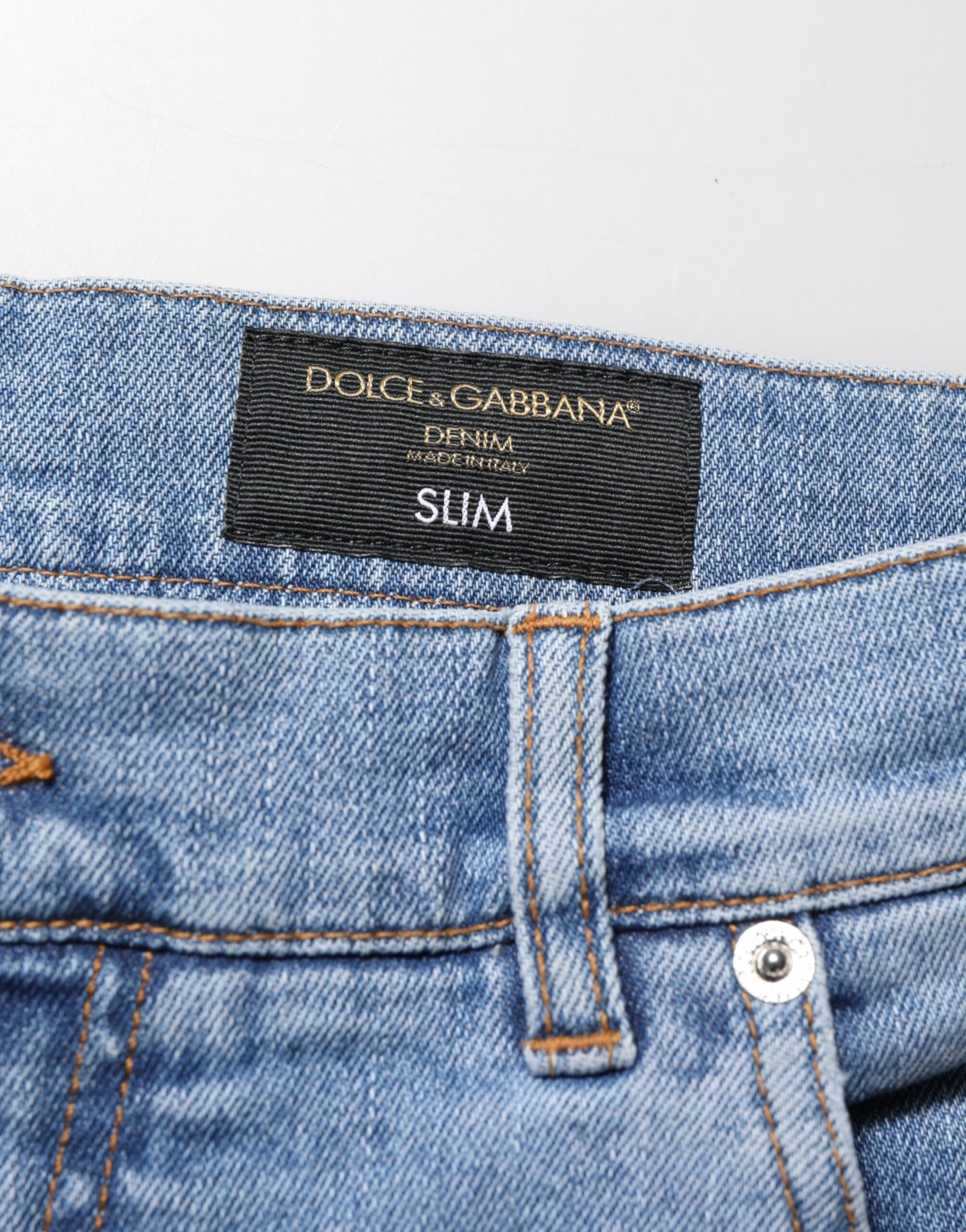 Dolce & Gabbana Blaue zerschlissene Slim Fit Baumwoll-Denim-Jeans