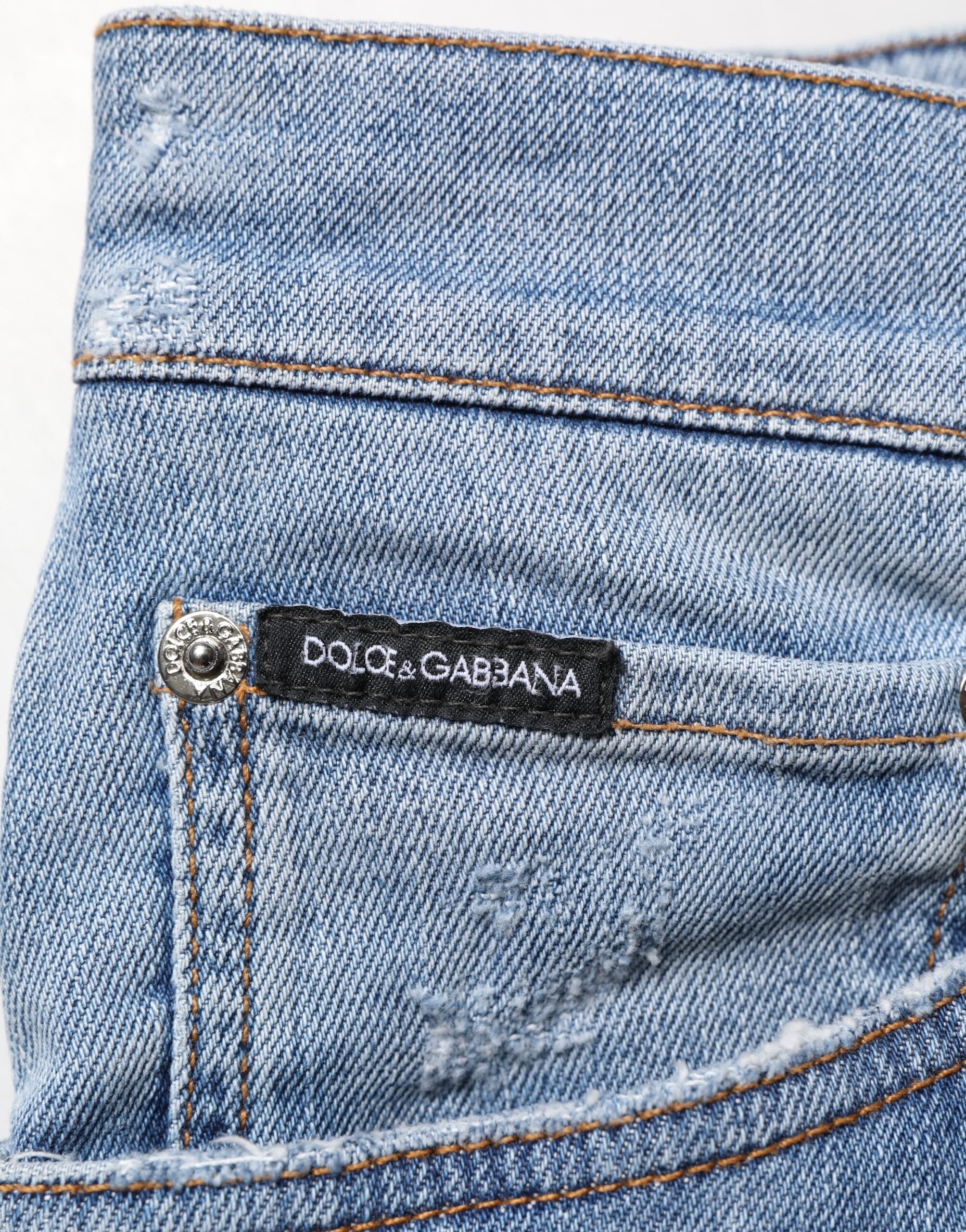 Dolce & Gabbana Blaue zerschlissene Slim Fit Baumwoll-Denim-Jeans