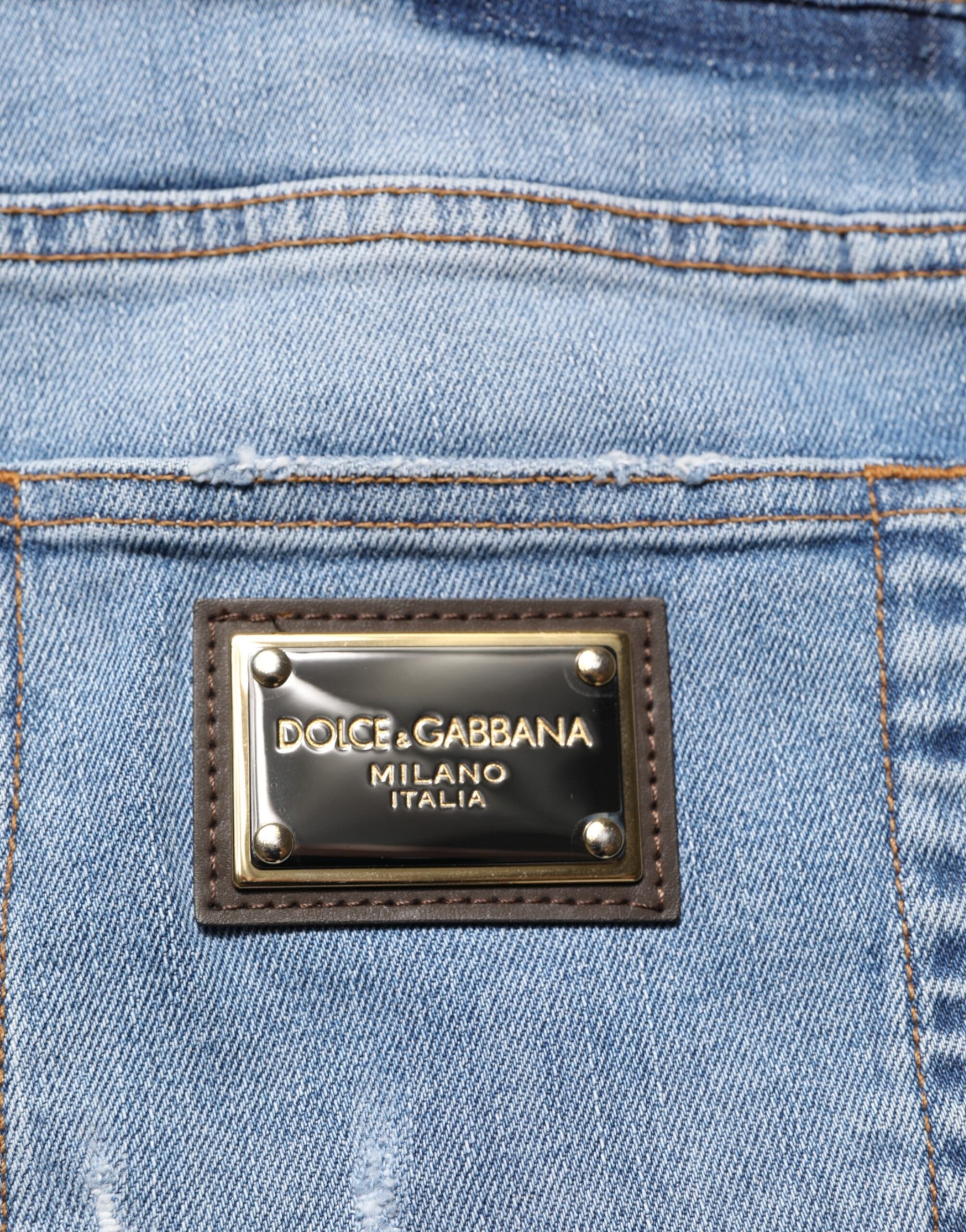 Dolce & Gabbana Blaue zerschlissene Slim Fit Baumwoll-Denim-Jeans