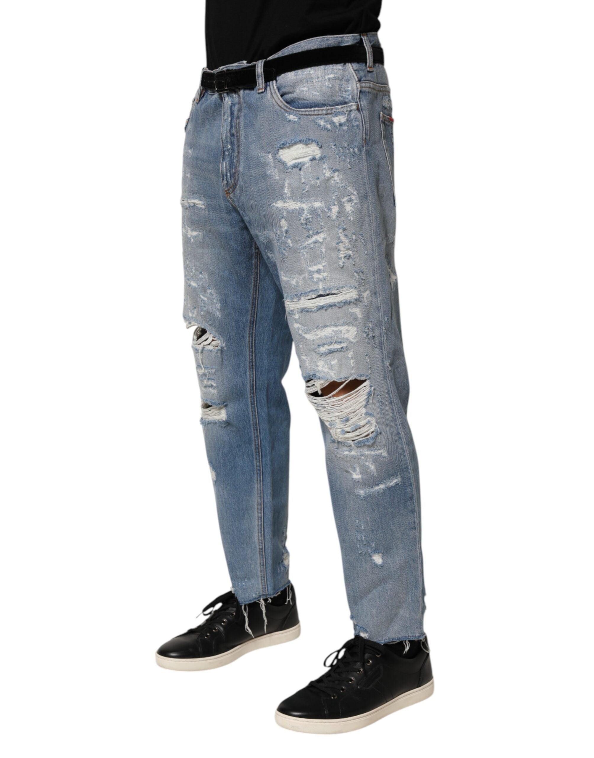 Dolce & Gabbana Blaue Distressed Denim-Hosenjeans mit Rissen