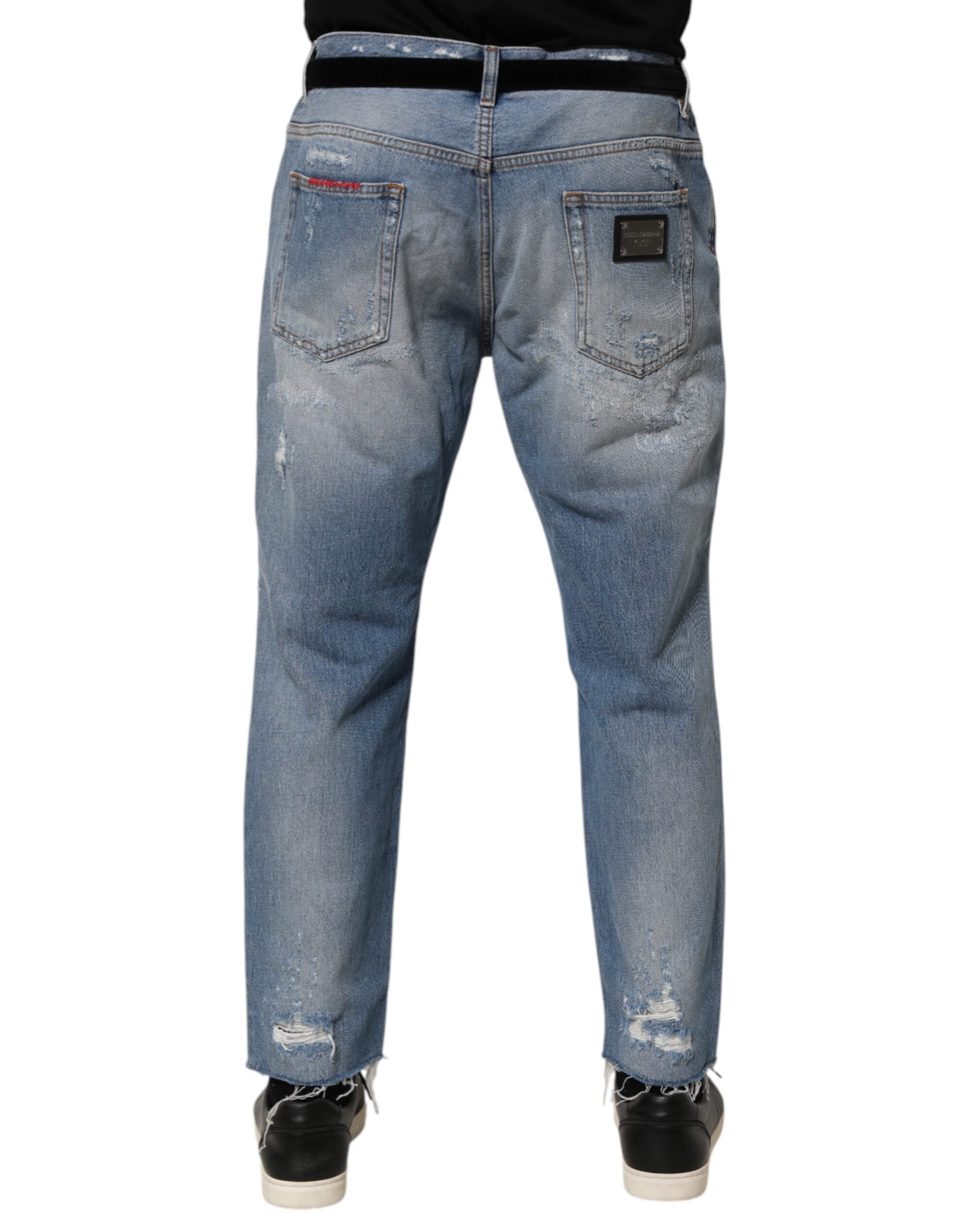 Dolce & Gabbana Blaue Distressed Denim-Hosenjeans mit Rissen