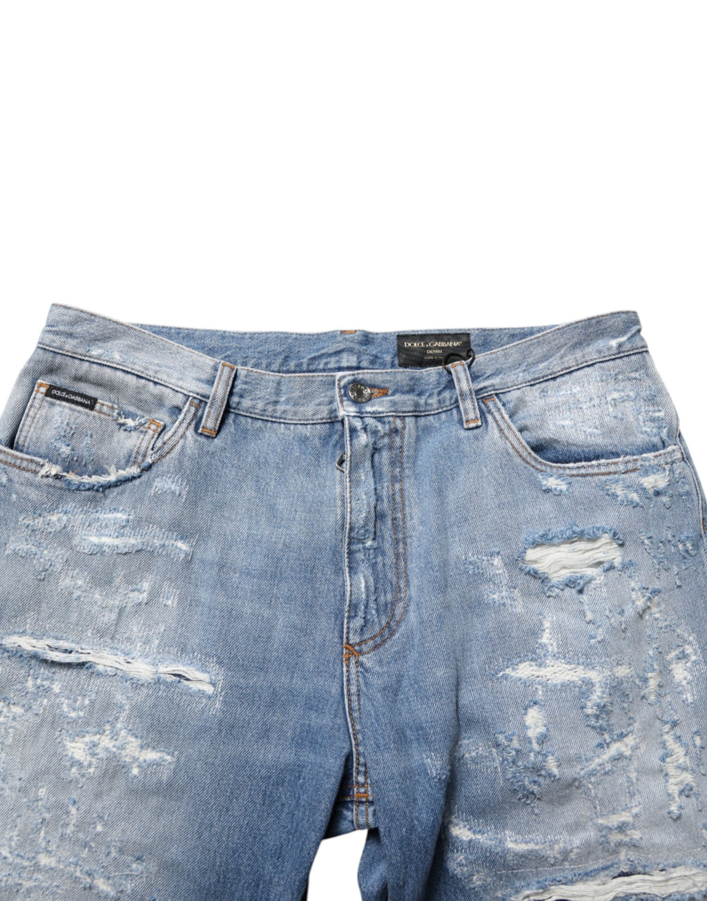 Dolce & Gabbana Blaue Distressed Denim-Hosenjeans mit Rissen