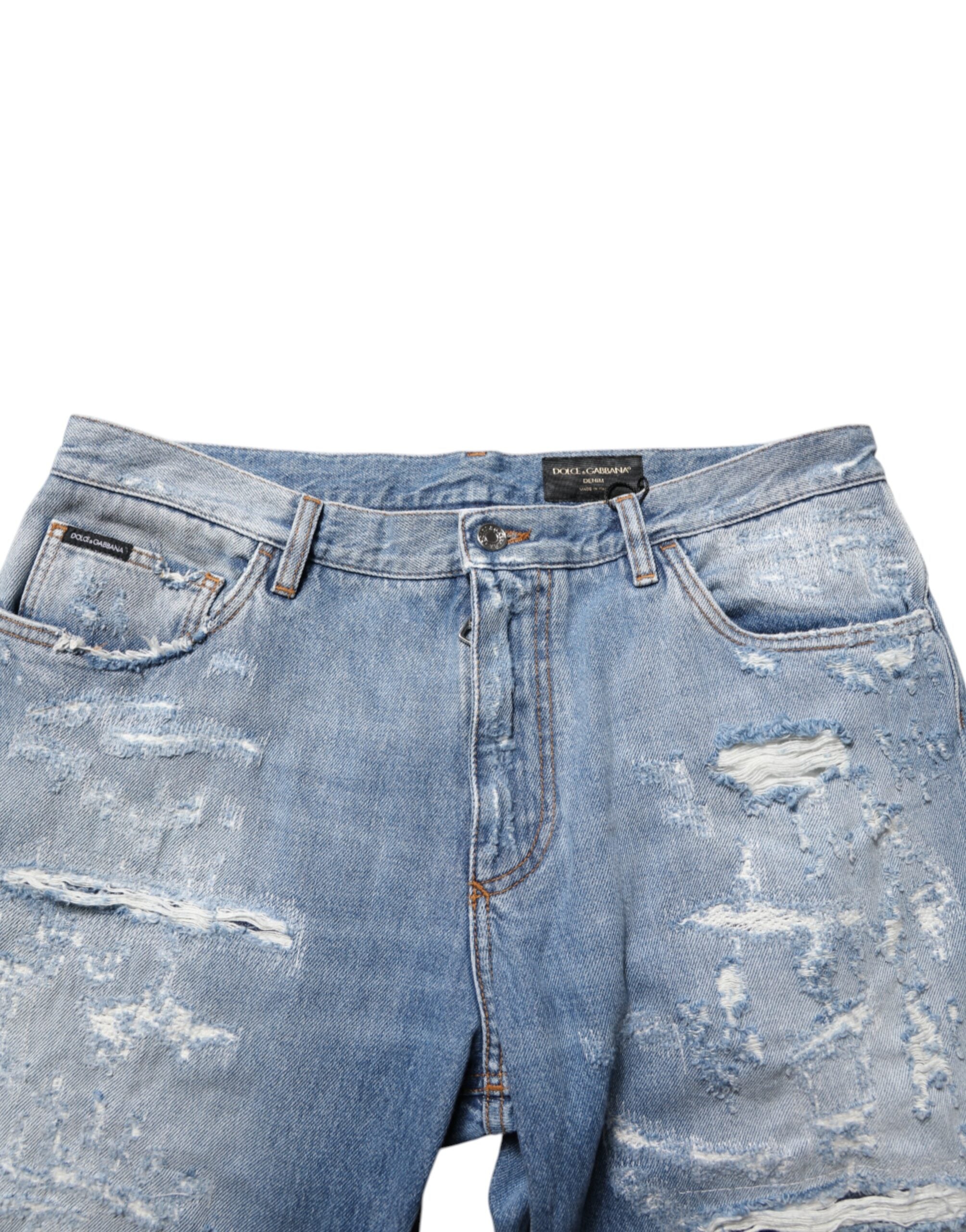 Dolce & Gabbana Blaue Distressed Denim-Hosenjeans mit Rissen