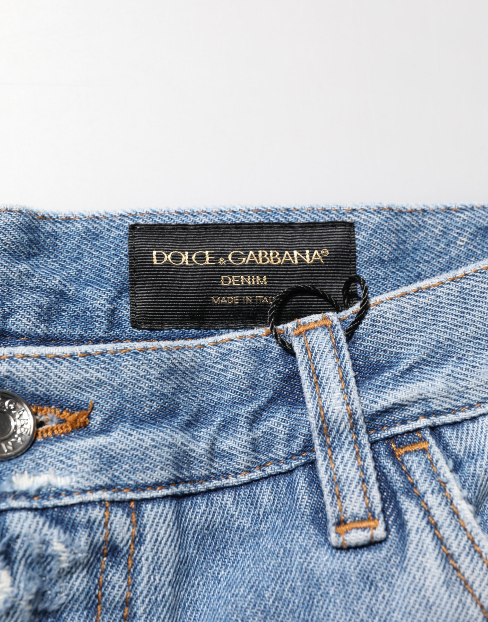 Dolce & Gabbana Blaue Distressed Denim-Hosenjeans mit Rissen