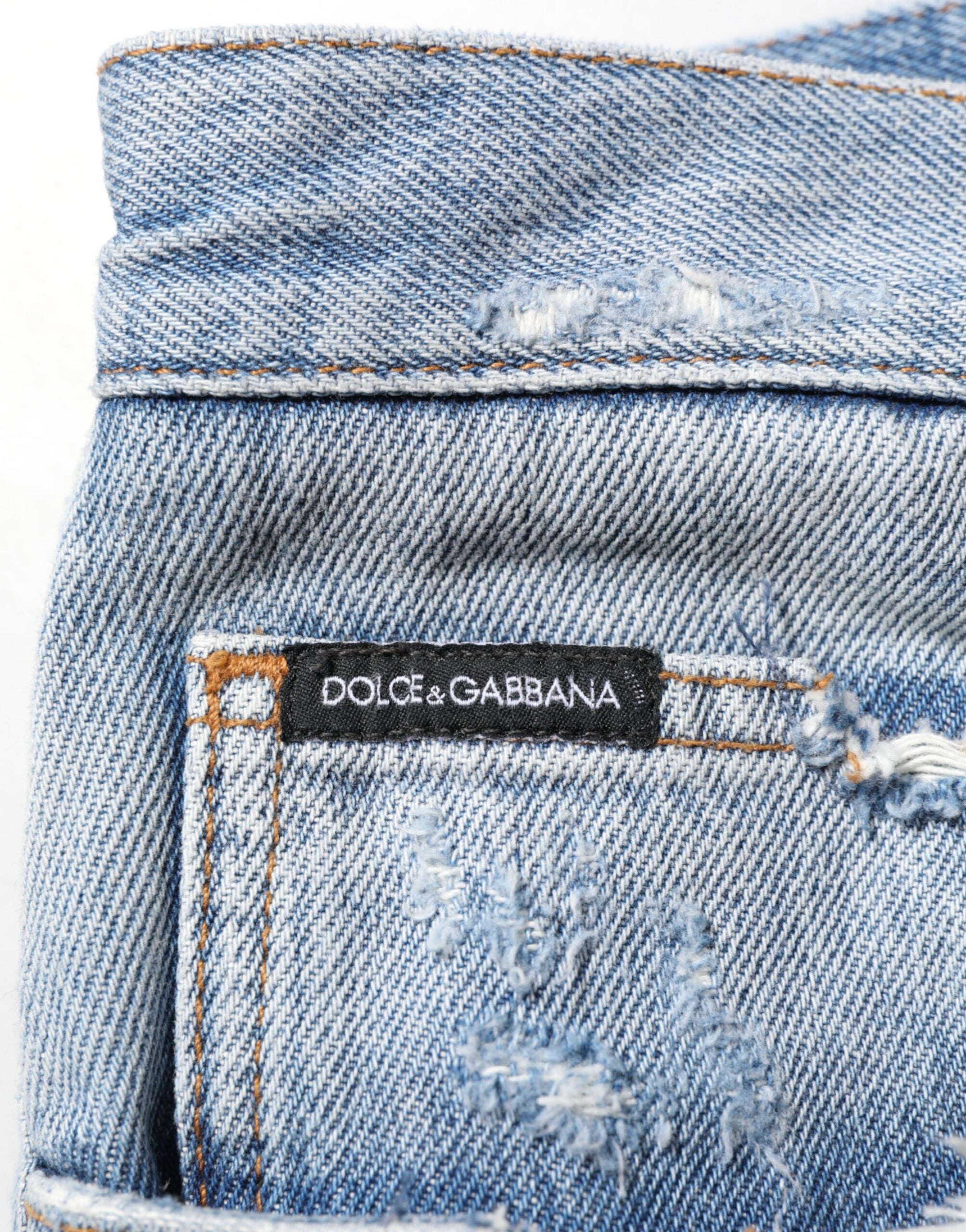 Dolce & Gabbana Blaue Distressed Denim-Hosenjeans mit Rissen