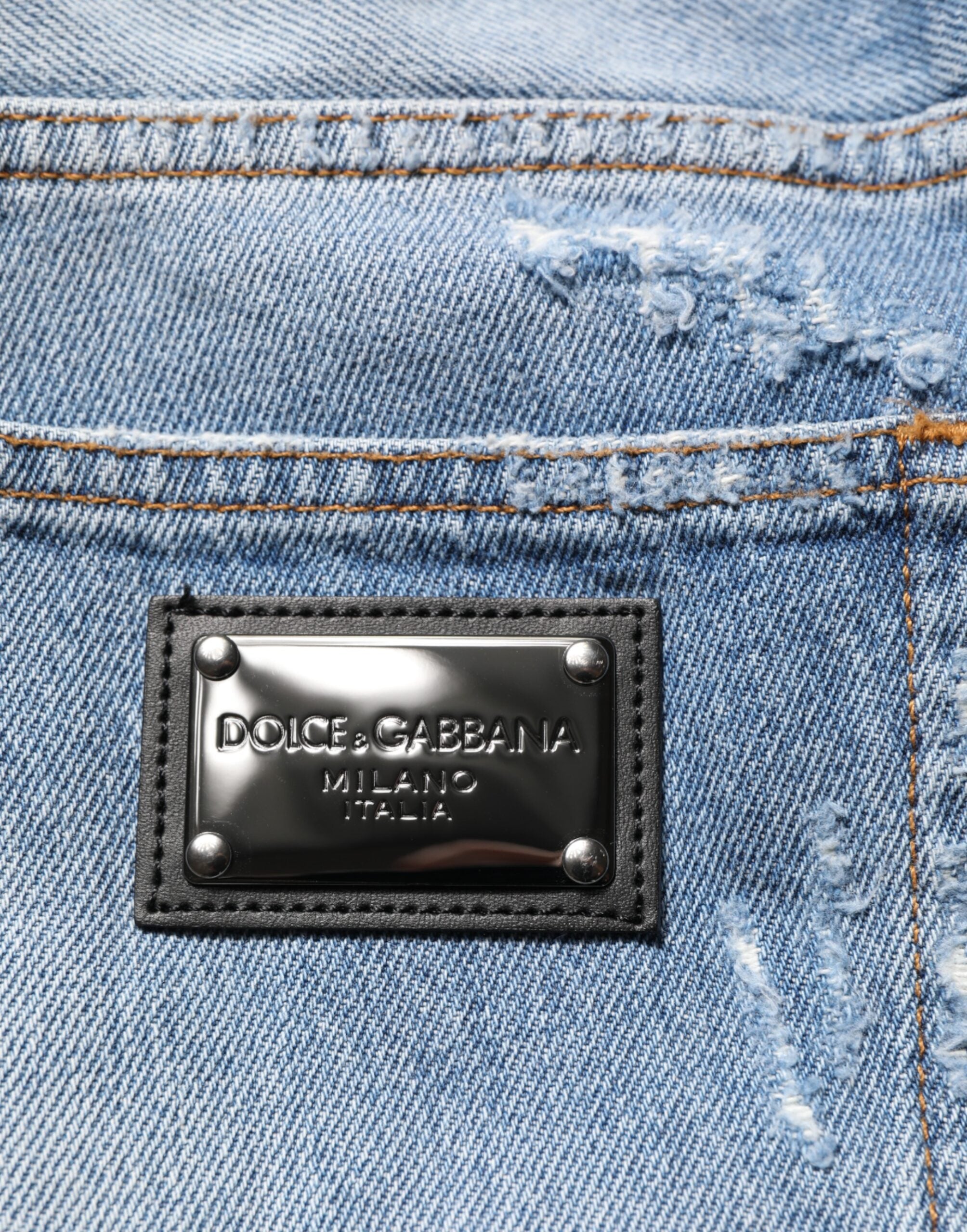 Dolce & Gabbana Blaue Distressed Denim-Hosenjeans mit Rissen