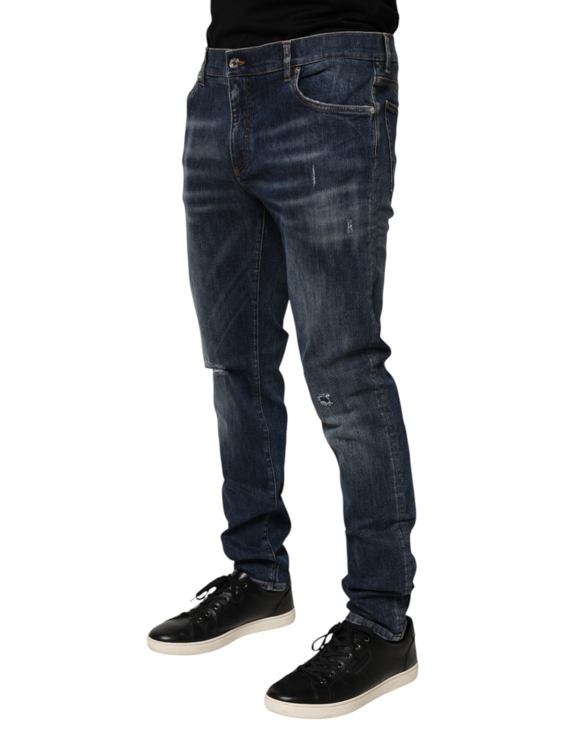 Dolce & Gabbana Dunkelblau gewaschene Running Ripped Denim Jeans