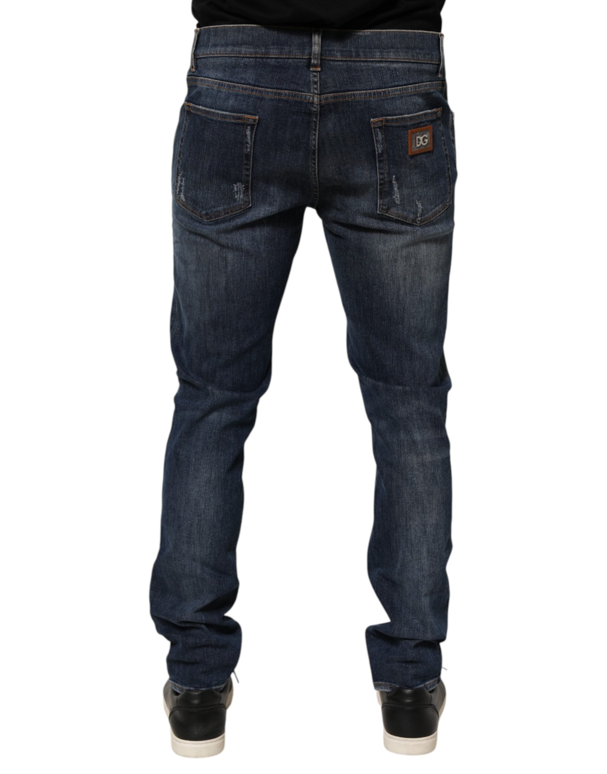 Dolce & Gabbana Dunkelblau gewaschene Running Ripped Denim Jeans