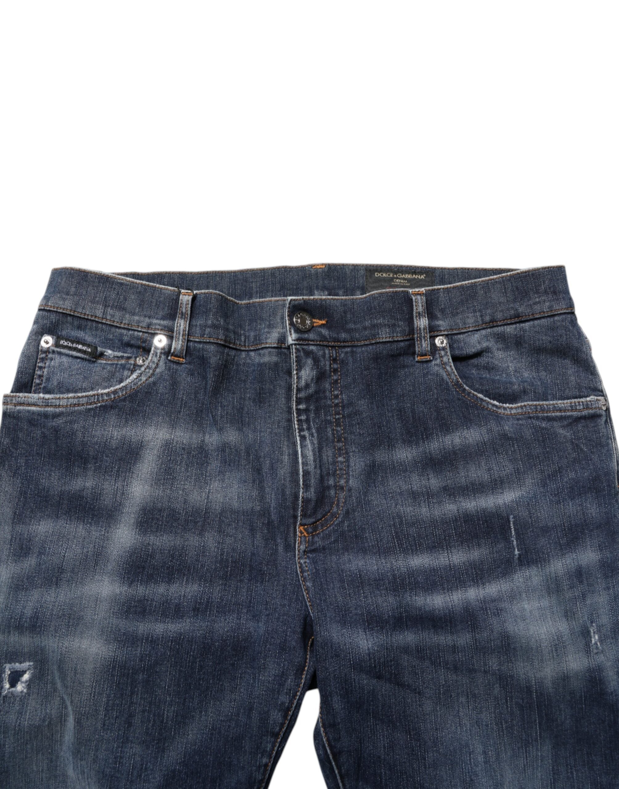 Dolce & Gabbana Dunkelblau gewaschene Running Ripped Denim Jeans