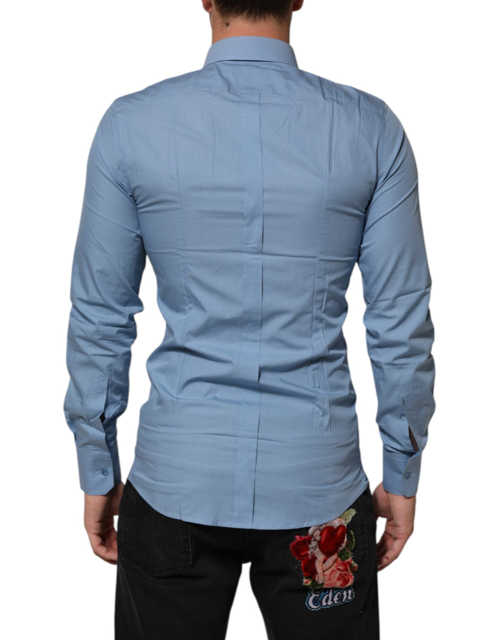 Dolce & Gabbana Blaues Baumwollhemd mit Kragen GOLD Formal Dress Shirt