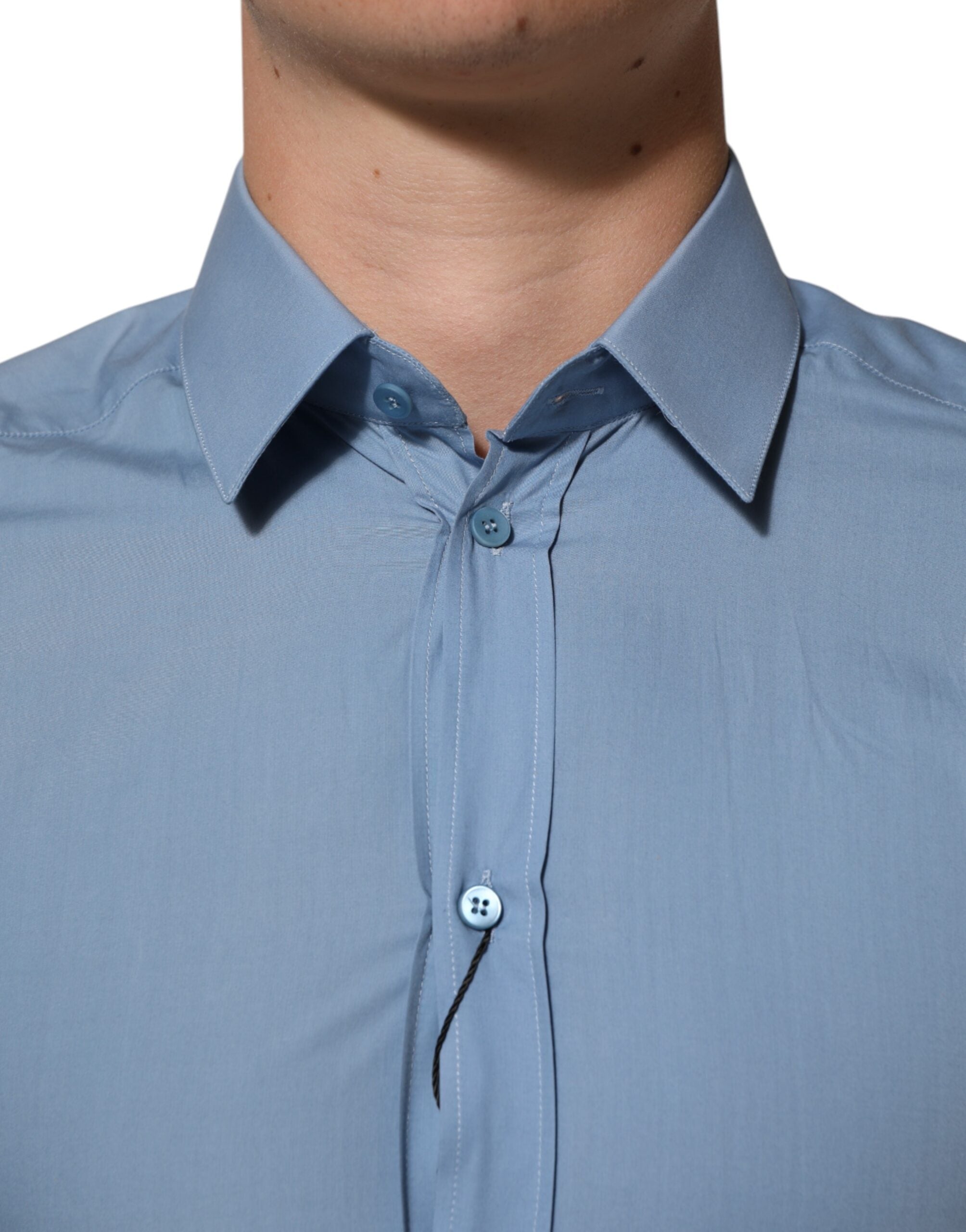Dolce & Gabbana Blaues Baumwollhemd mit Kragen GOLD Formal Dress Shirt