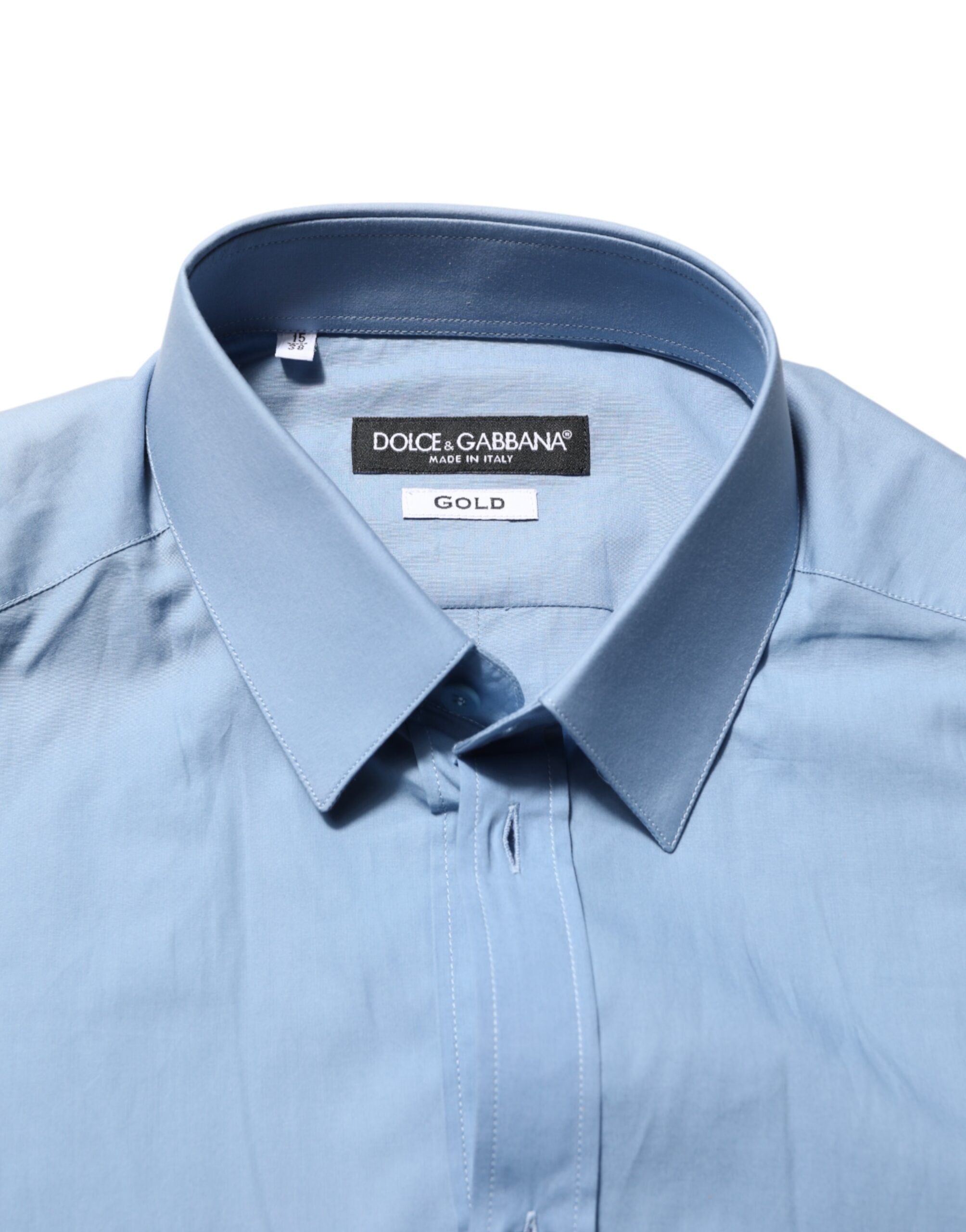 Dolce & Gabbana Blaues Baumwollhemd mit Kragen GOLD Formal Dress Shirt