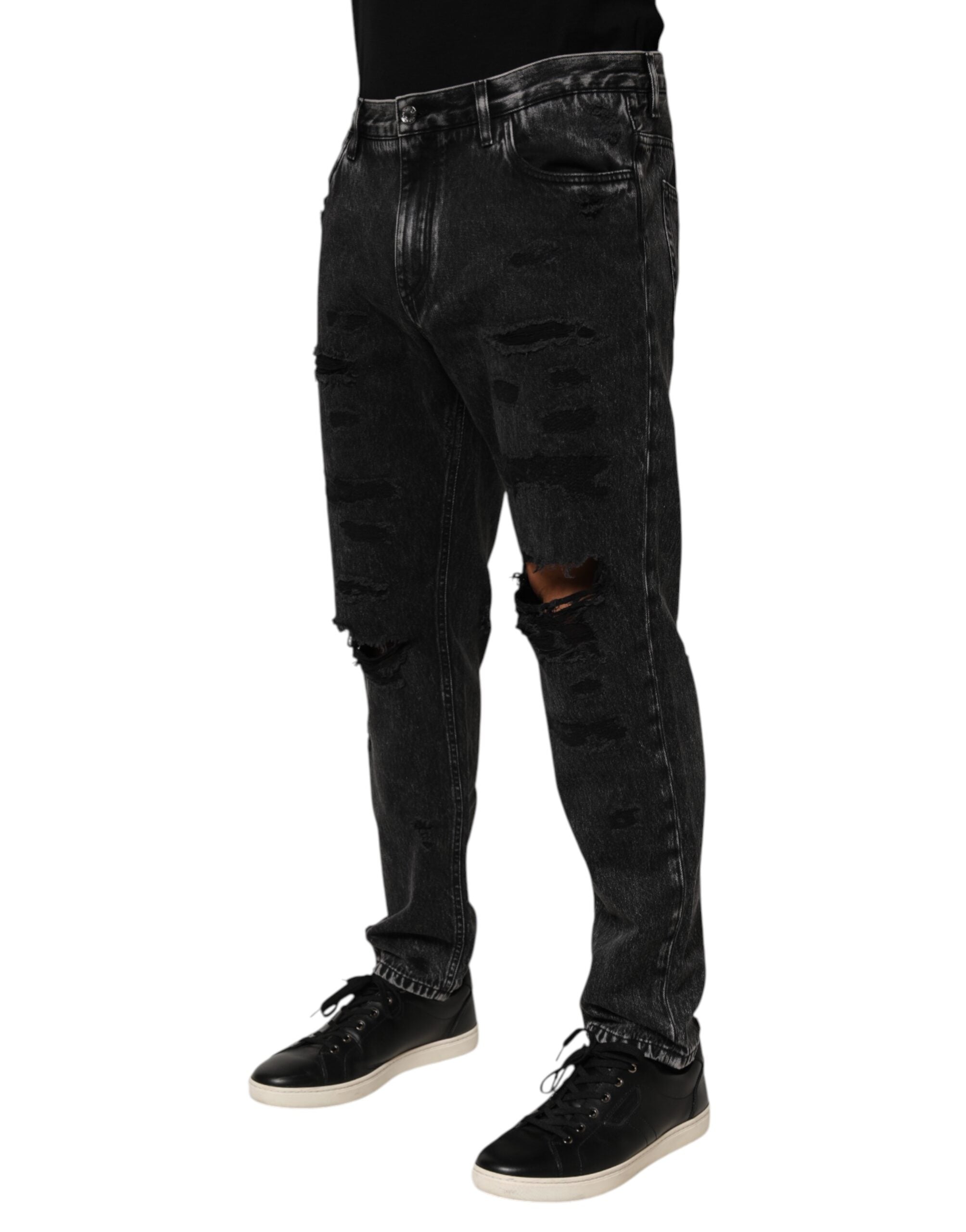 Dolce & Gabbana Schwarze gewaschene, zerrissene Jeans aus lockerem Baumwoll-Denim