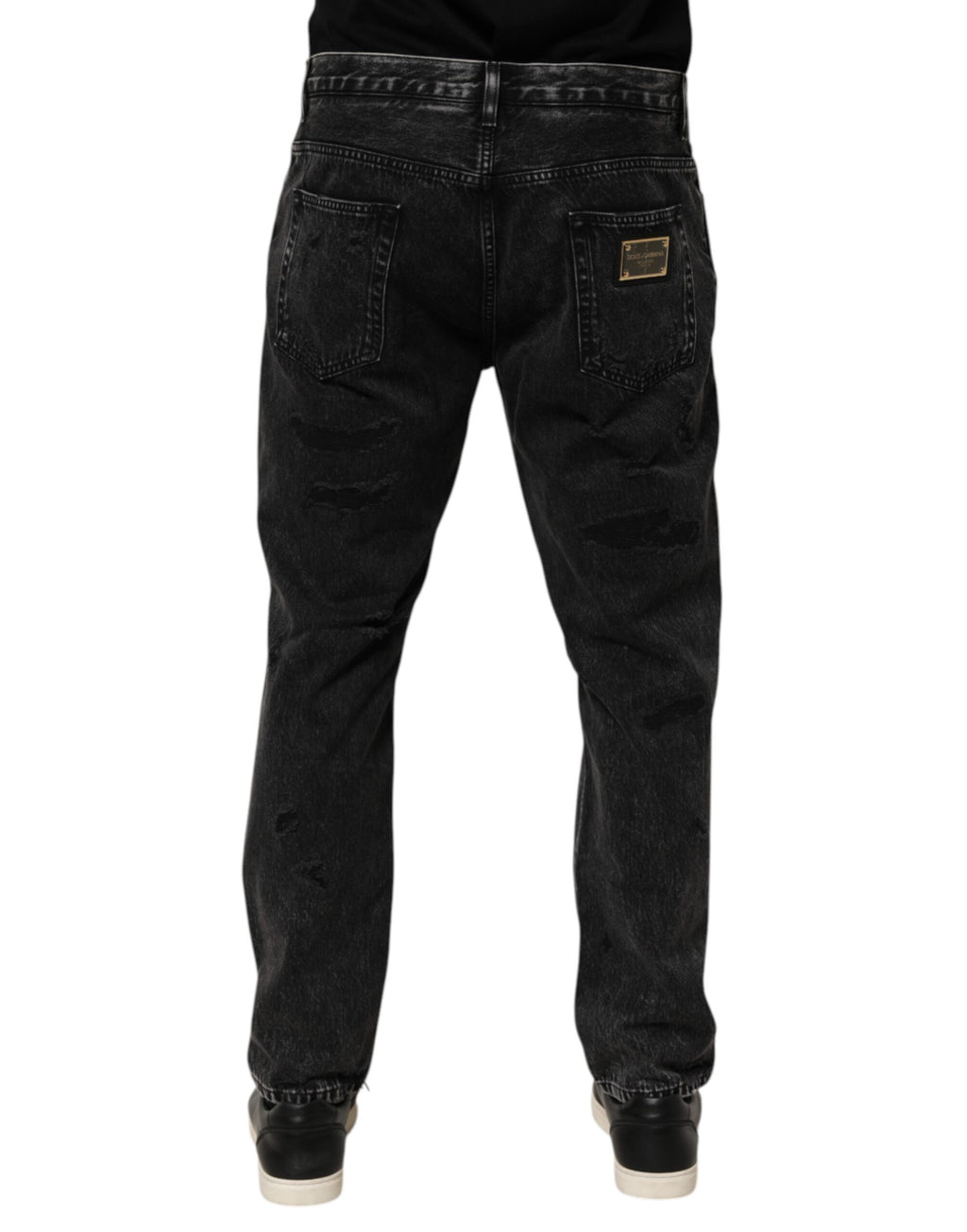 Dolce & Gabbana Schwarze gewaschene, zerrissene Jeans aus lockerem Baumwoll-Denim