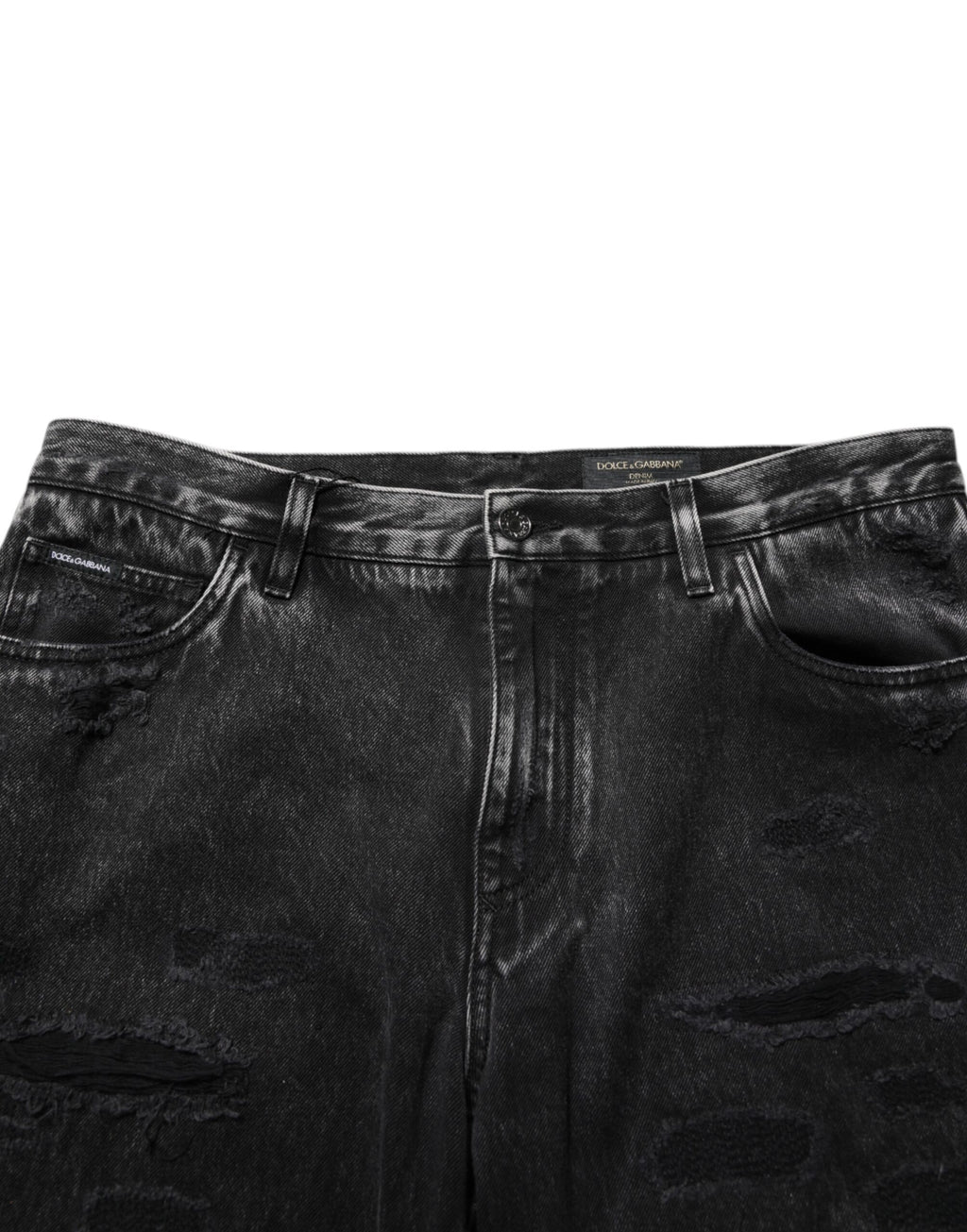 Dolce & Gabbana Schwarze gewaschene, zerrissene Jeans aus lockerem Baumwoll-Denim