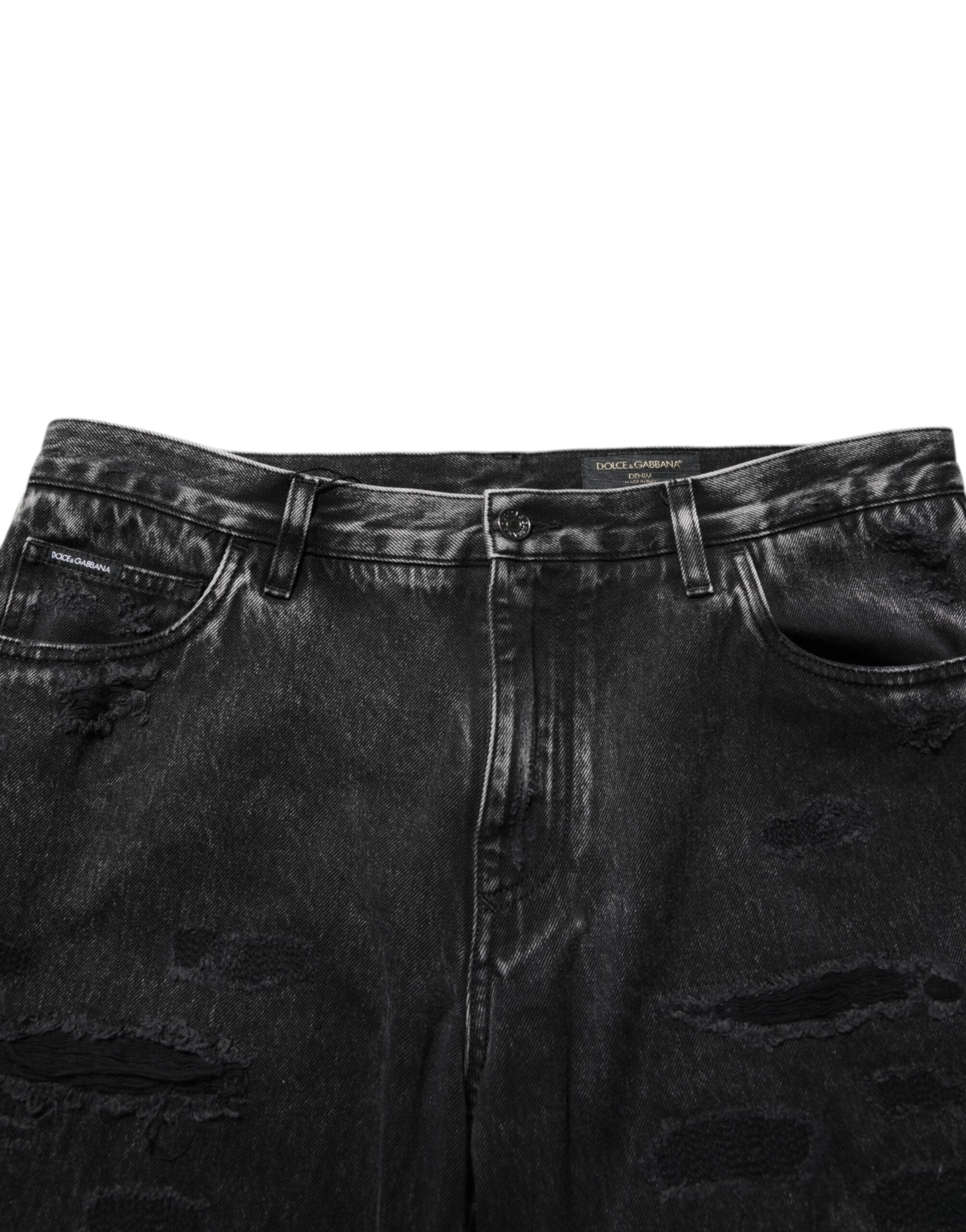 Dolce & Gabbana Schwarze gewaschene, zerrissene Jeans aus lockerem Baumwoll-Denim