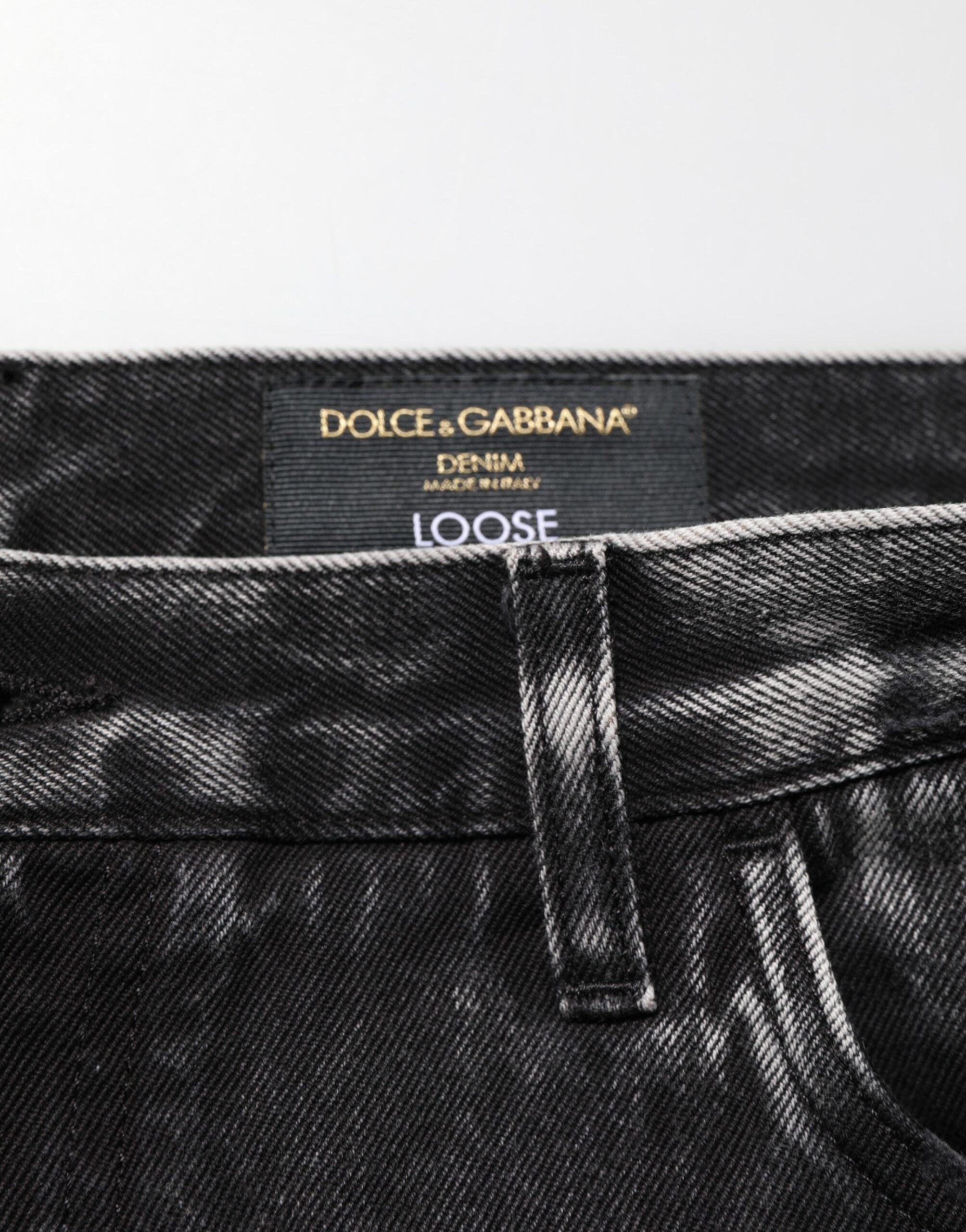 Dolce & Gabbana Schwarze gewaschene, zerrissene Jeans aus lockerem Baumwoll-Denim