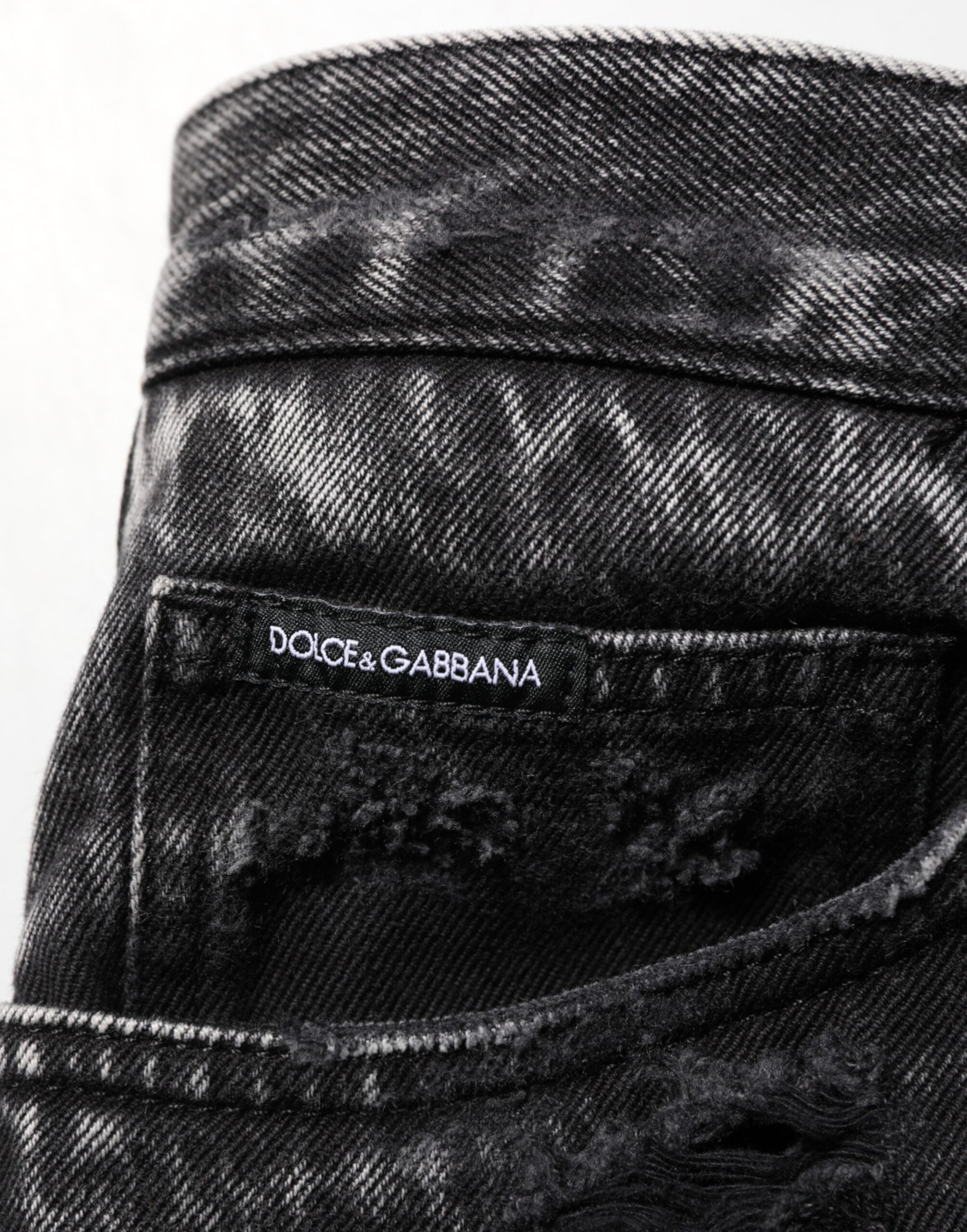 Dolce & Gabbana Schwarze gewaschene, zerrissene Jeans aus lockerem Baumwoll-Denim