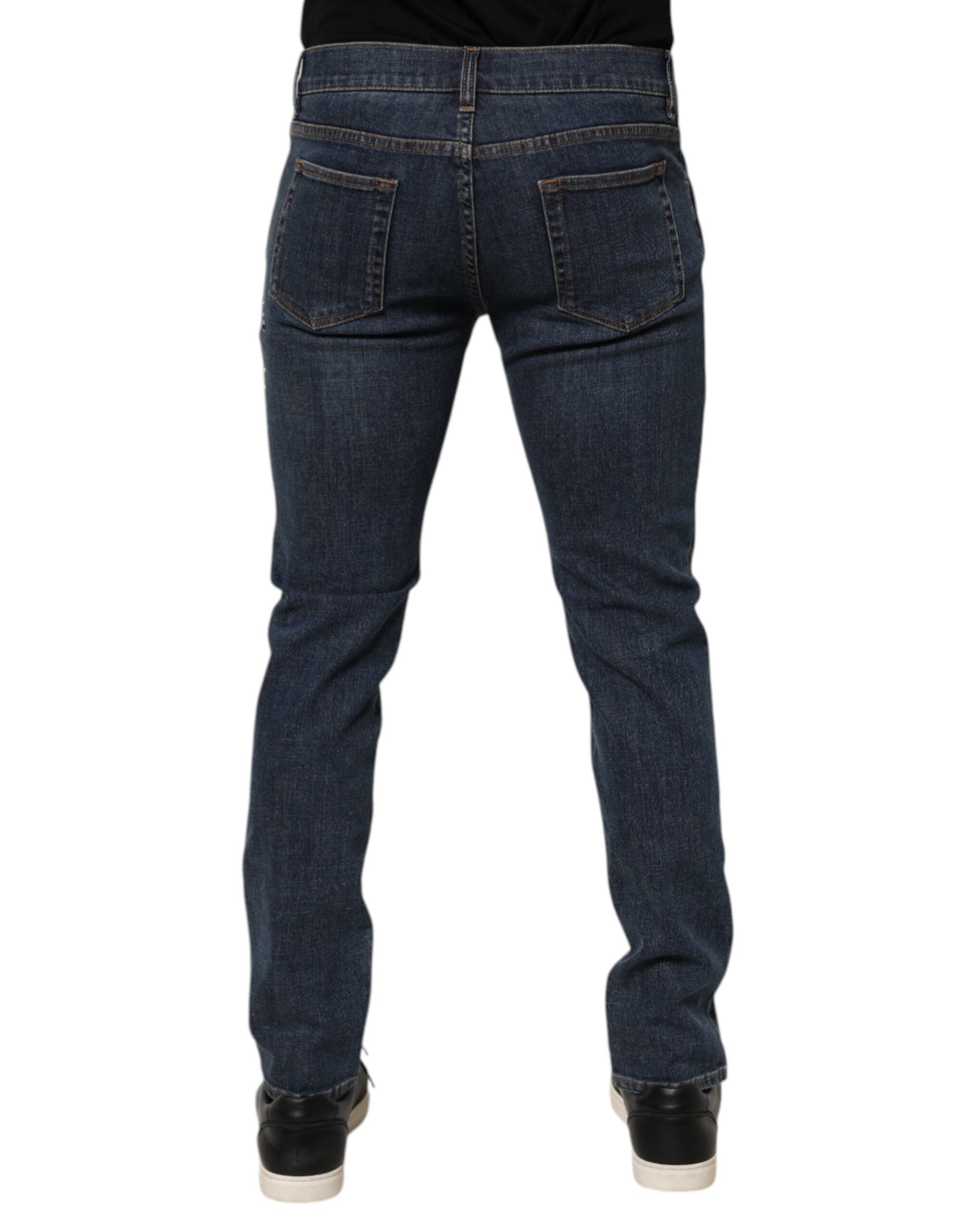 Dolce & Gabbana Blaue Kaninchen-Stickerei Slim Men Denim Jeans