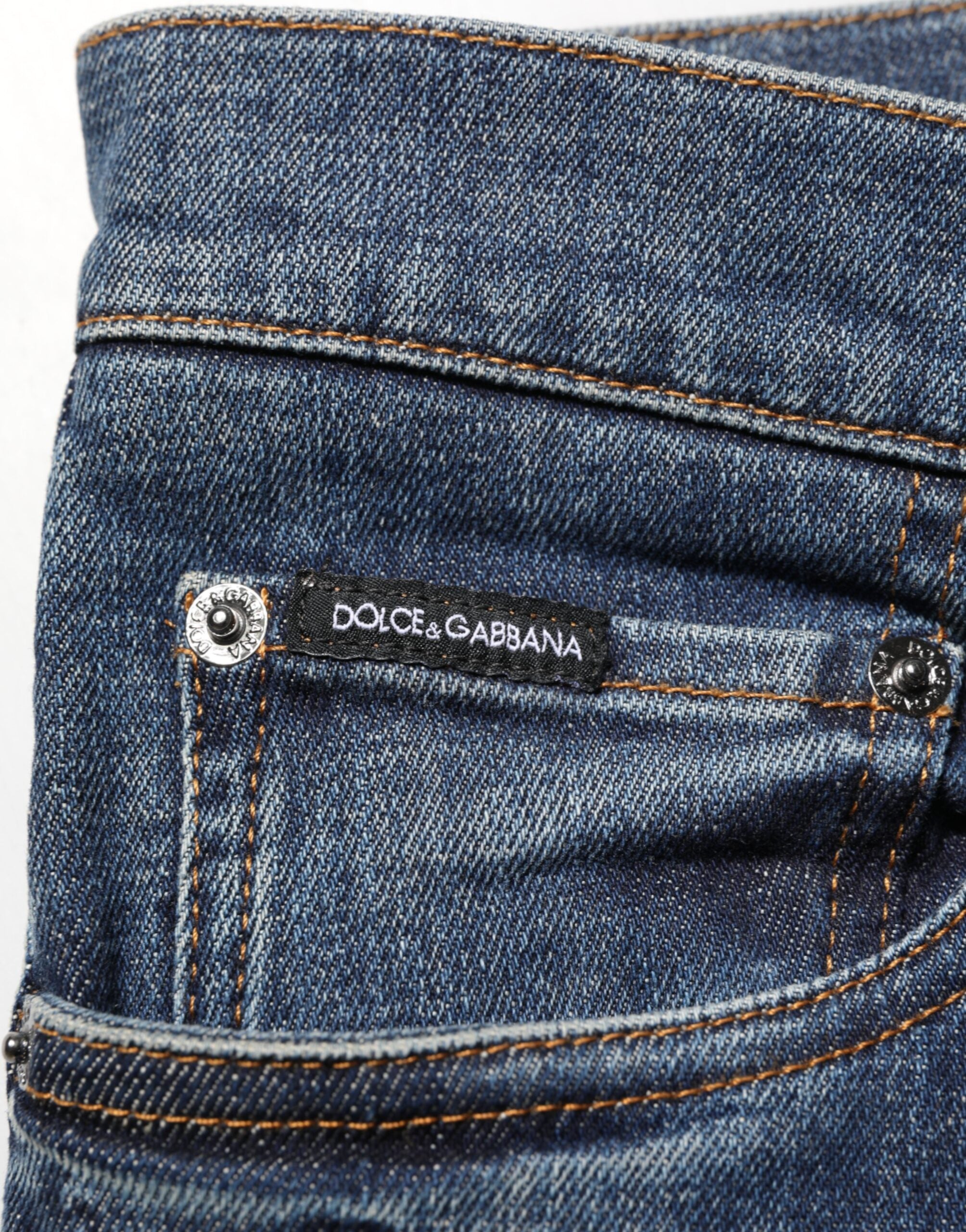 Dolce & Gabbana Blaue Kaninchen-Stickerei Slim Men Denim Jeans