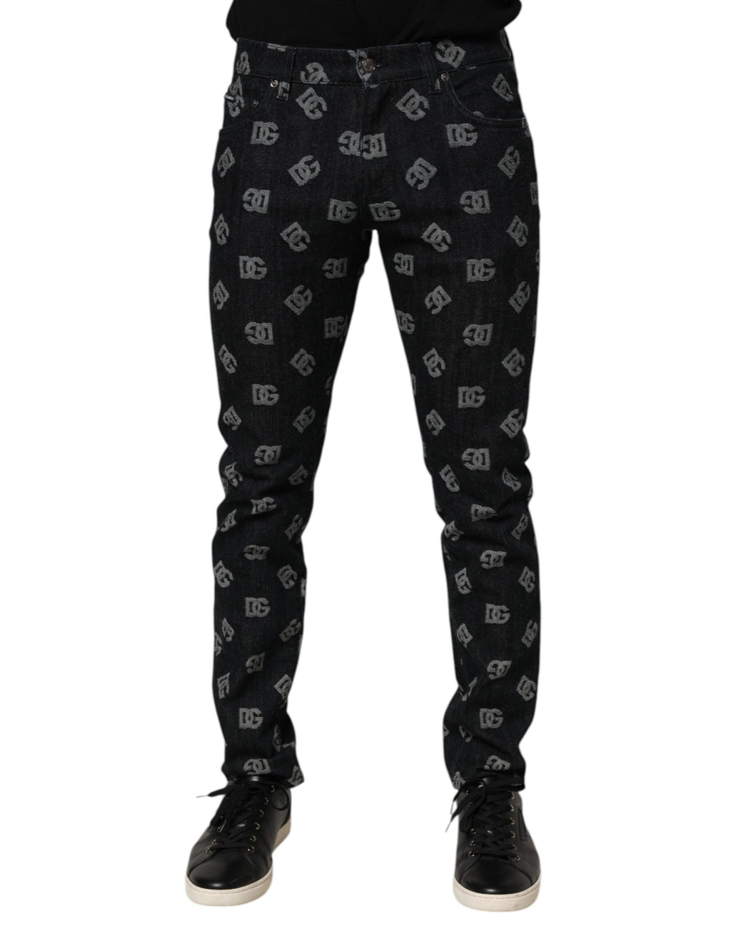 Dolce & Gabbana Schwarze DG Monogram Baumwolle Skinny Denim Jeans