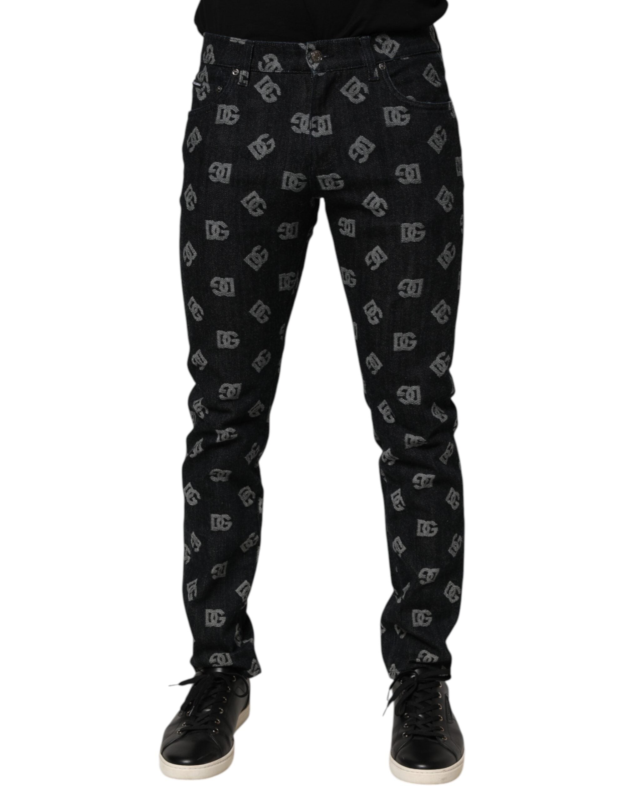Dolce & Gabbana Schwarze DG Monogram Baumwolle Skinny Denim Jeans