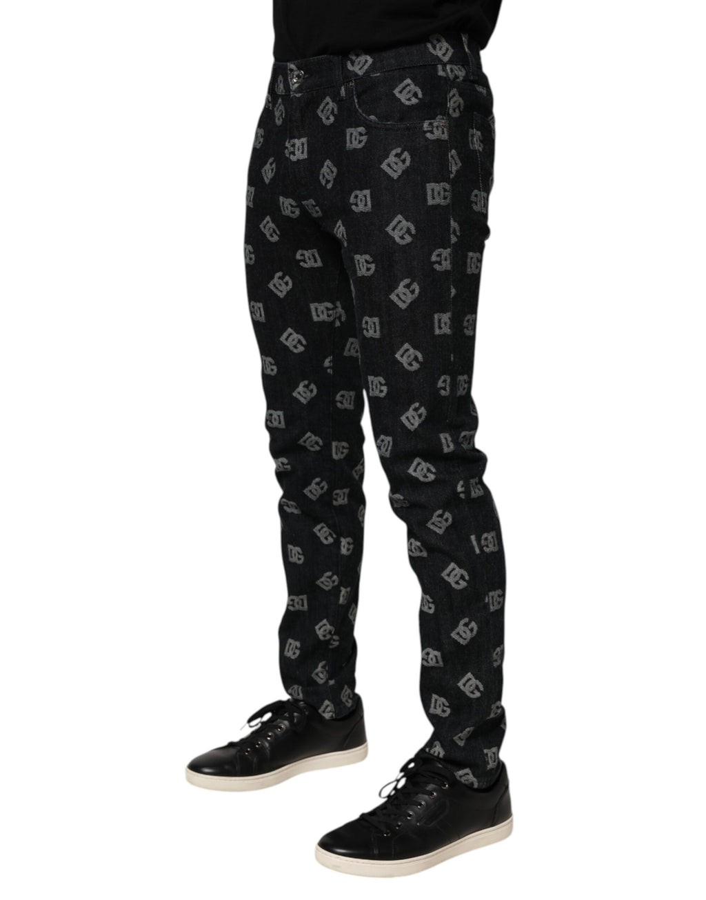 Dolce & Gabbana Schwarze DG Monogram Baumwolle Skinny Denim Jeans