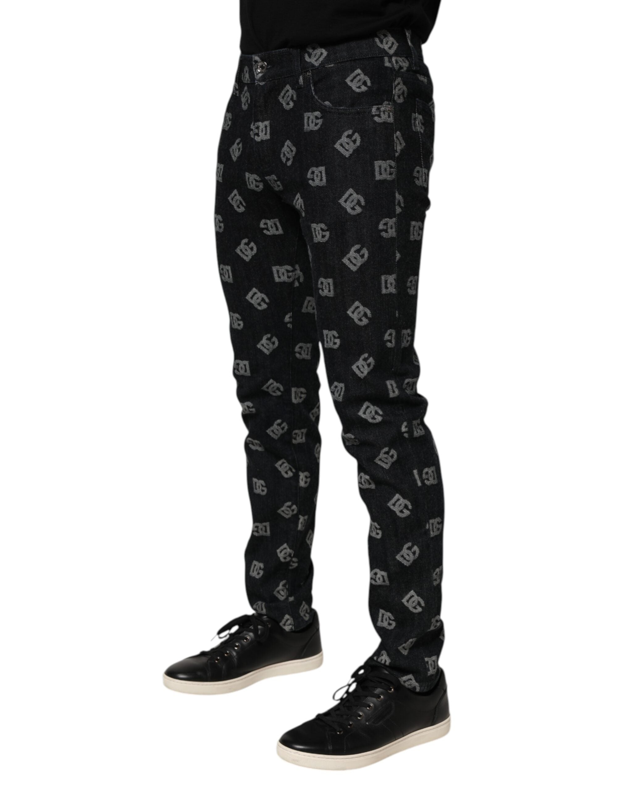 Dolce & Gabbana Schwarze DG Monogram Baumwolle Skinny Denim Jeans