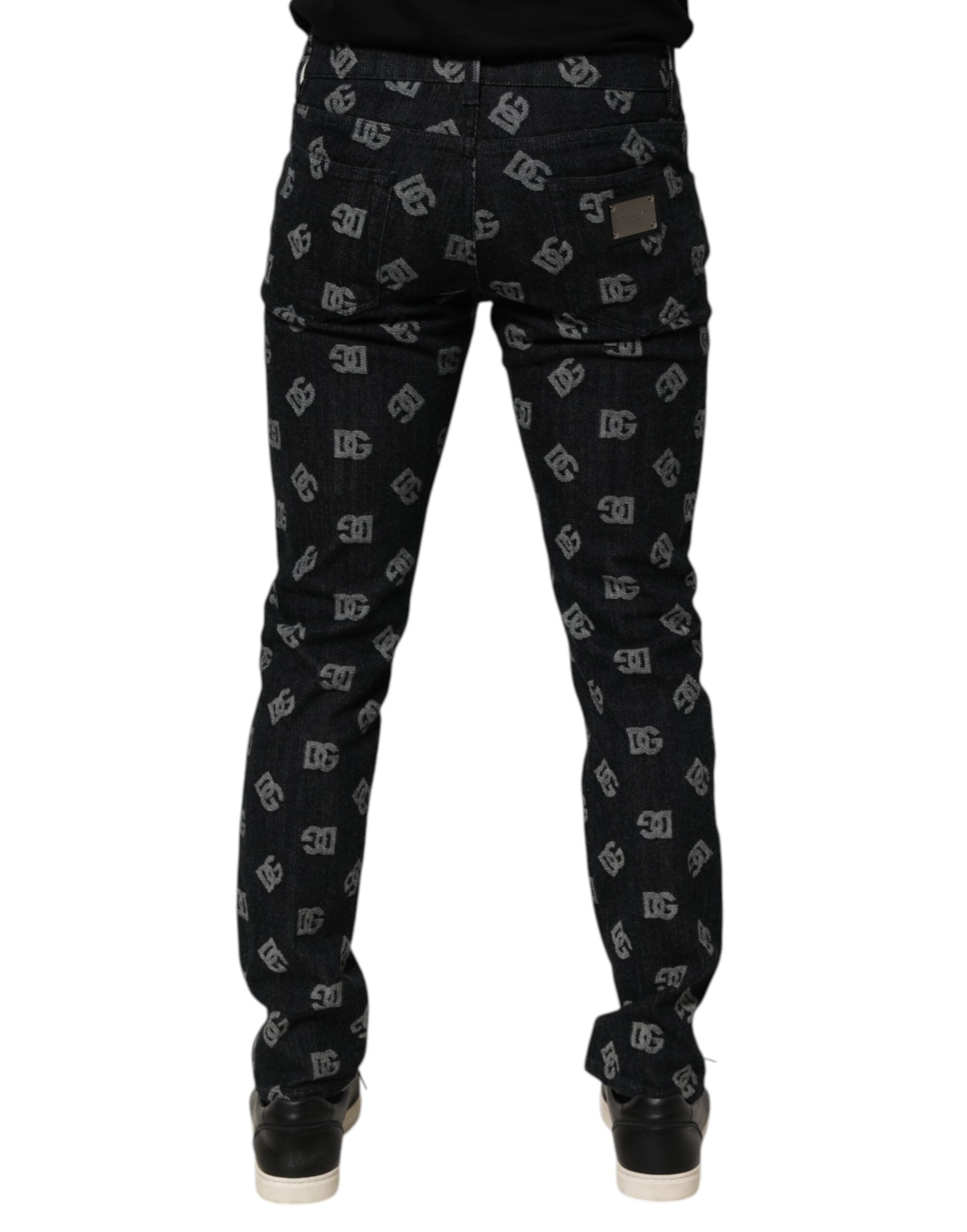 Dolce & Gabbana Schwarze DG Monogram Baumwolle Skinny Denim Jeans