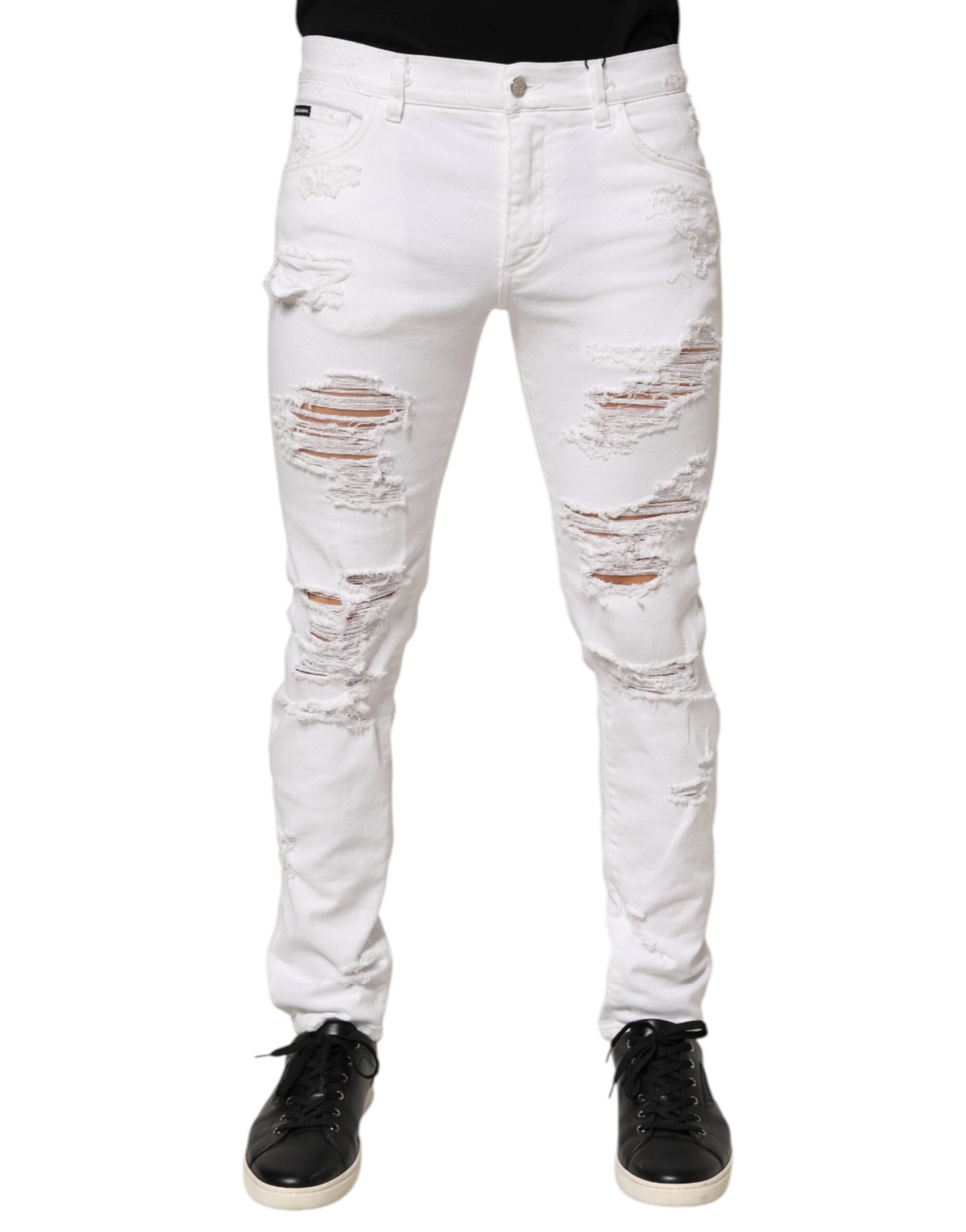 Dolce & Gabbana Weiße zerrissene Denim-Hosenjeans
