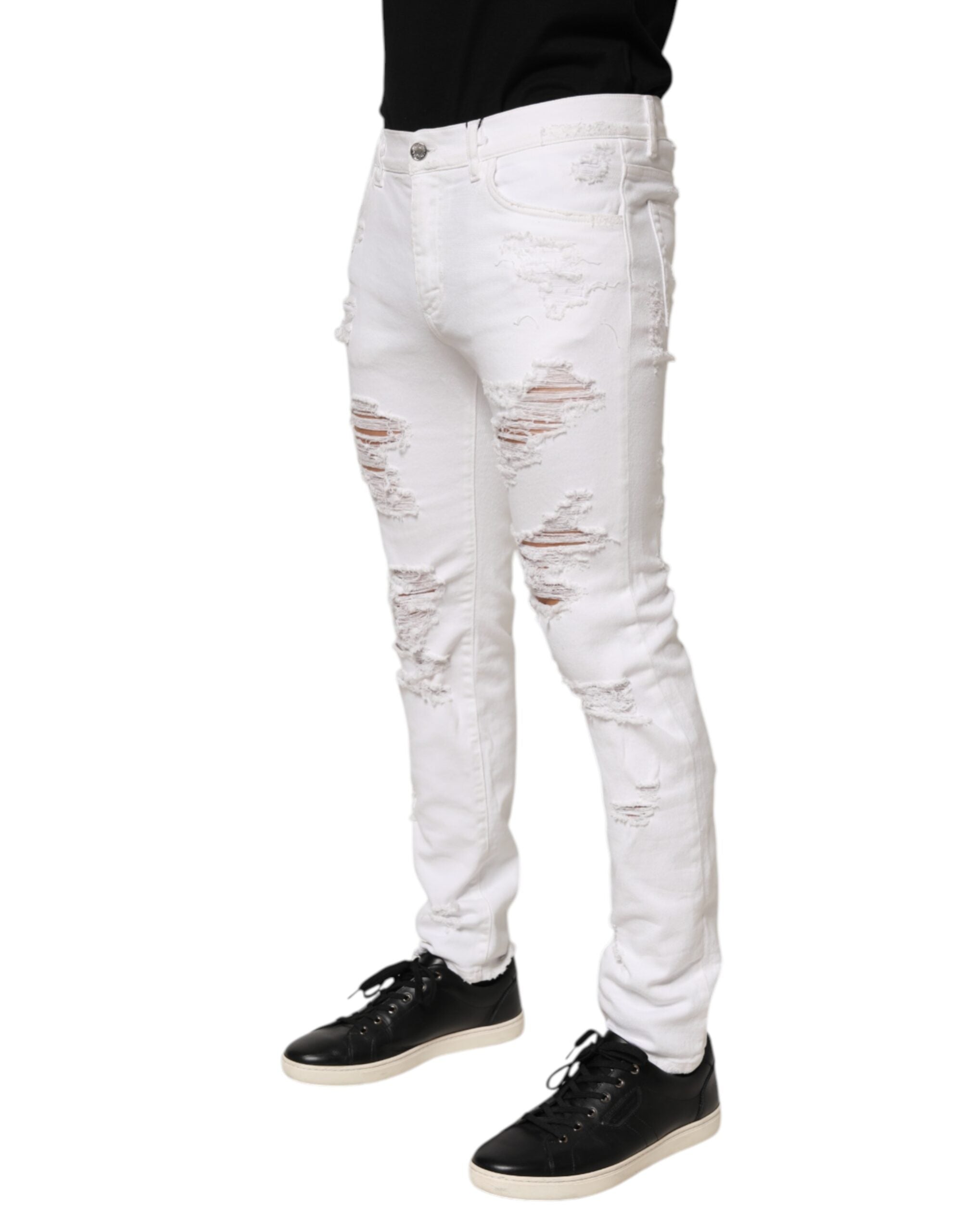 Dolce & Gabbana Weiße zerrissene Denim-Hosenjeans
