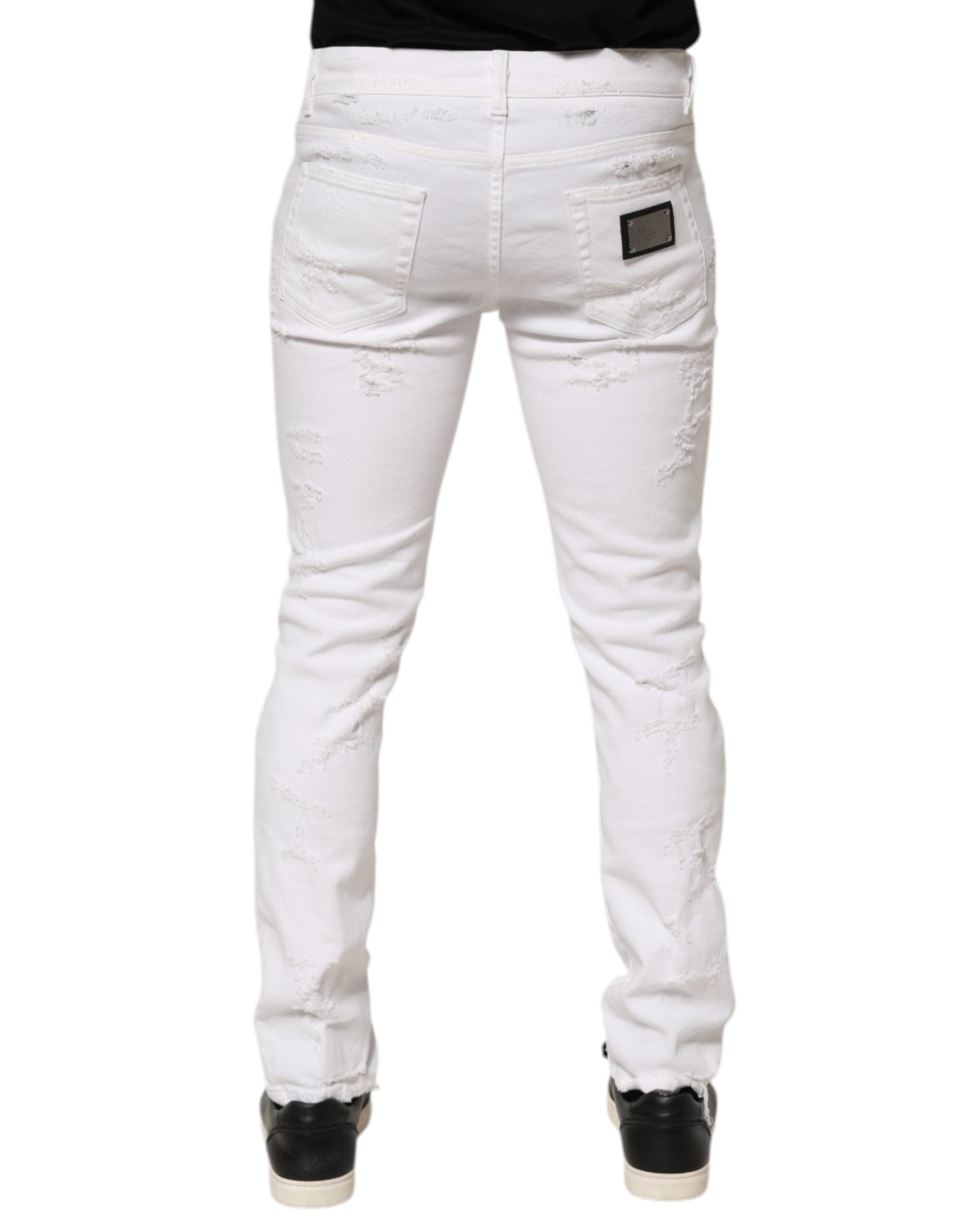 Dolce & Gabbana Weiße zerrissene Denim-Hosenjeans