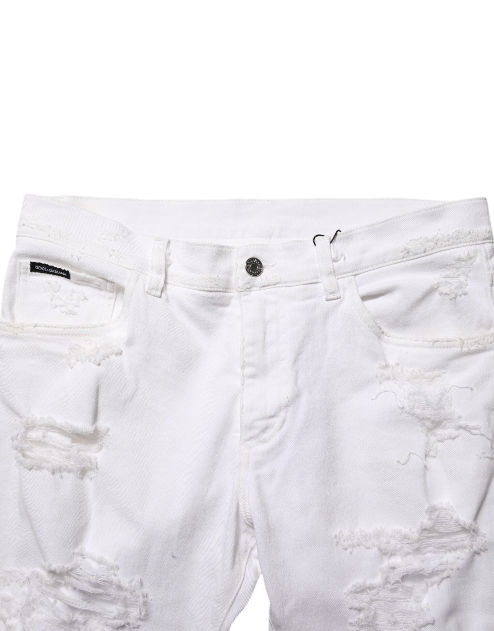 Dolce & Gabbana Weiße zerrissene Denim-Hosenjeans