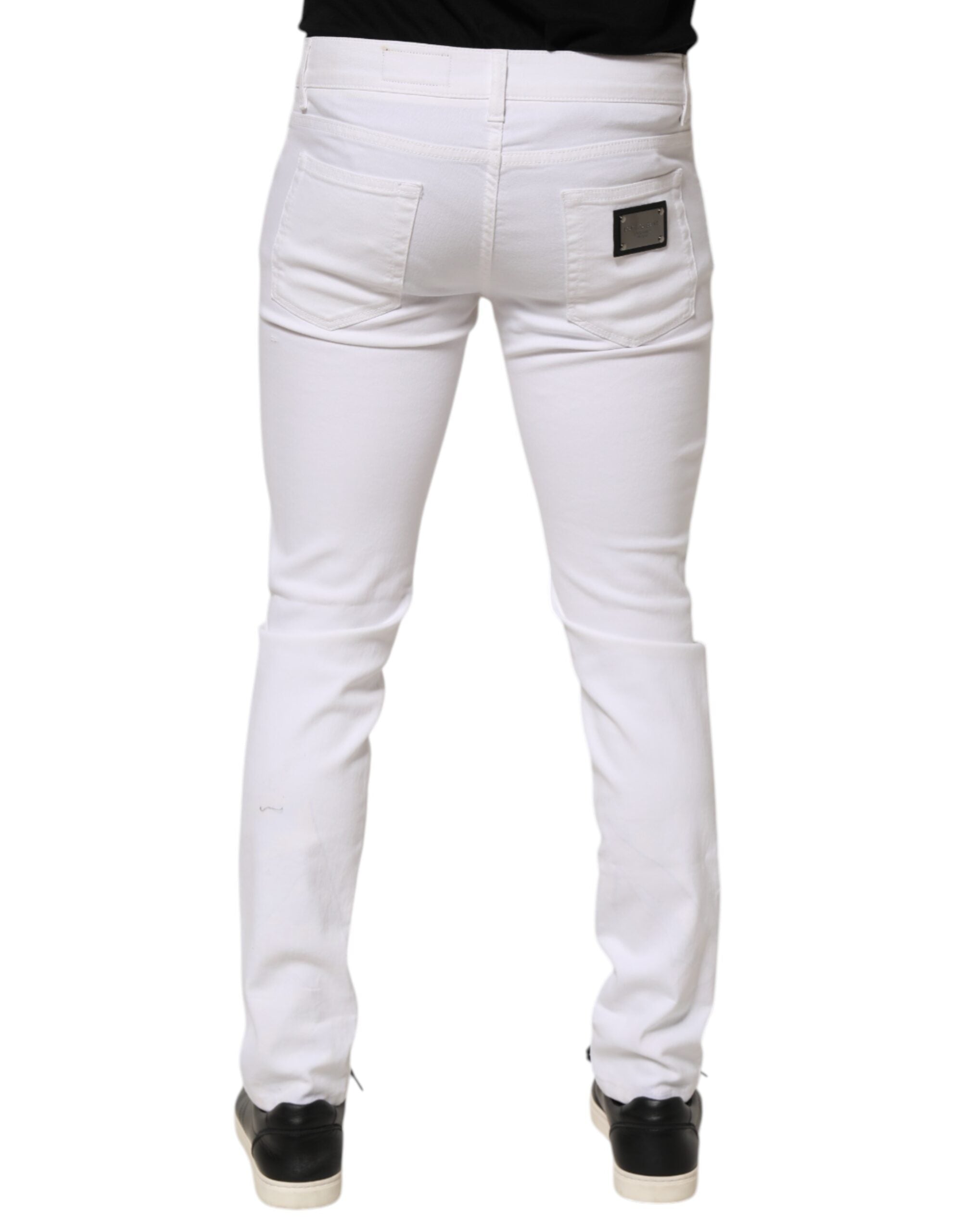 Dolce & Gabbana Weiße Ripped Cotton Skinny Herren Denim Jeans