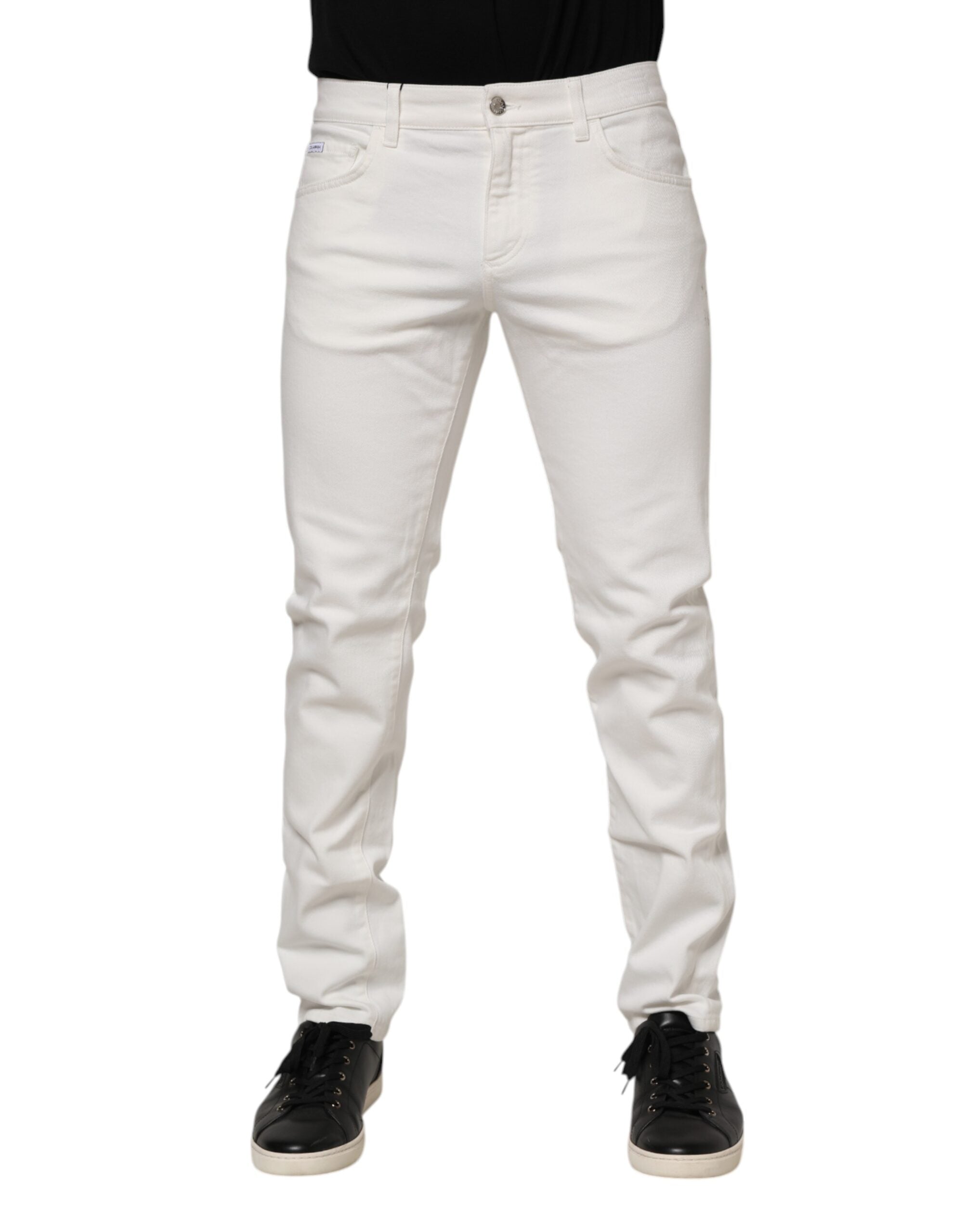 Dolce & Gabbana Off White Cotton Stretch Slim Fit Denim Jeans