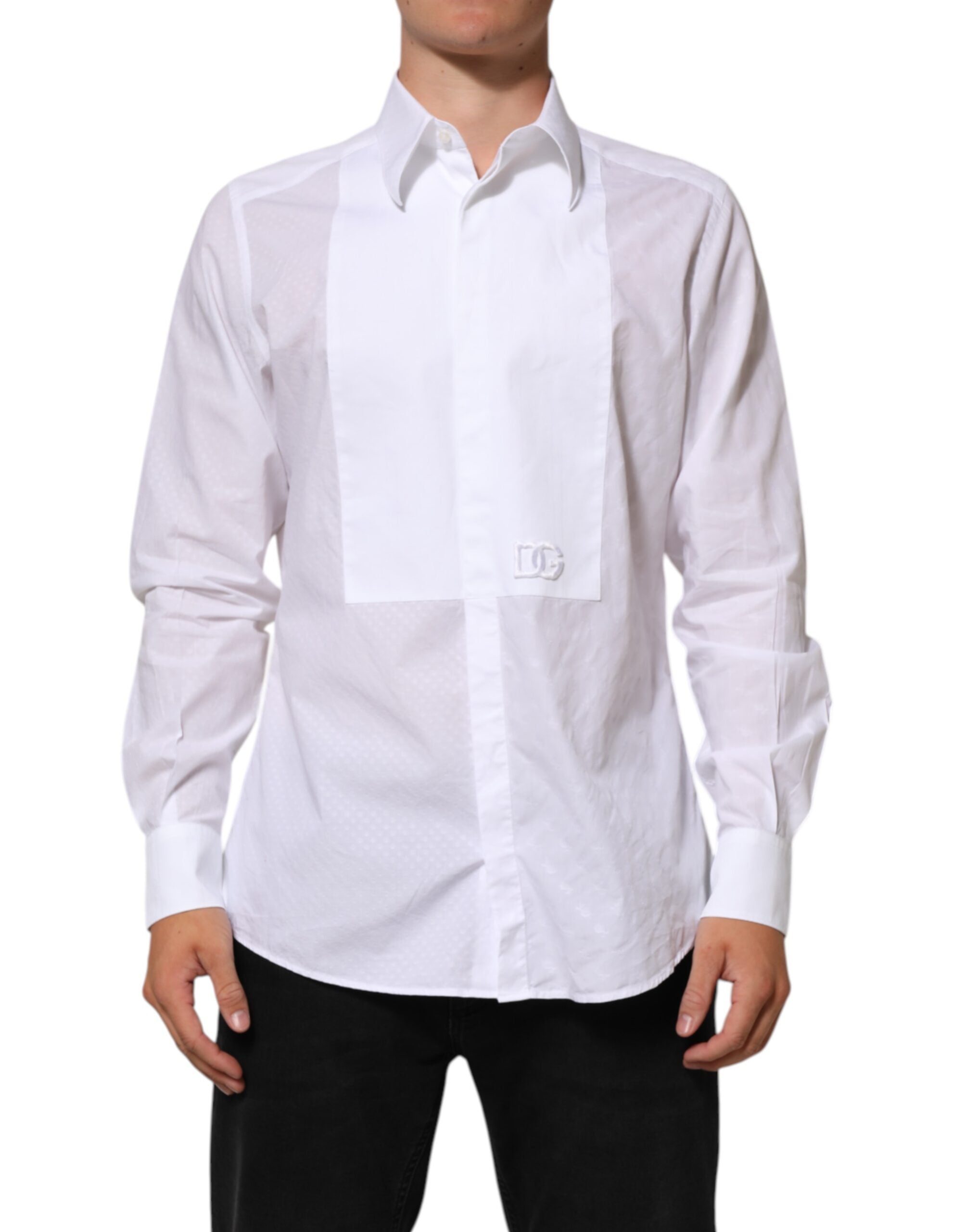 Dolce & Gabbana Weißes Baumwollhemd MARTINI Bib Formal Dress Shirt
