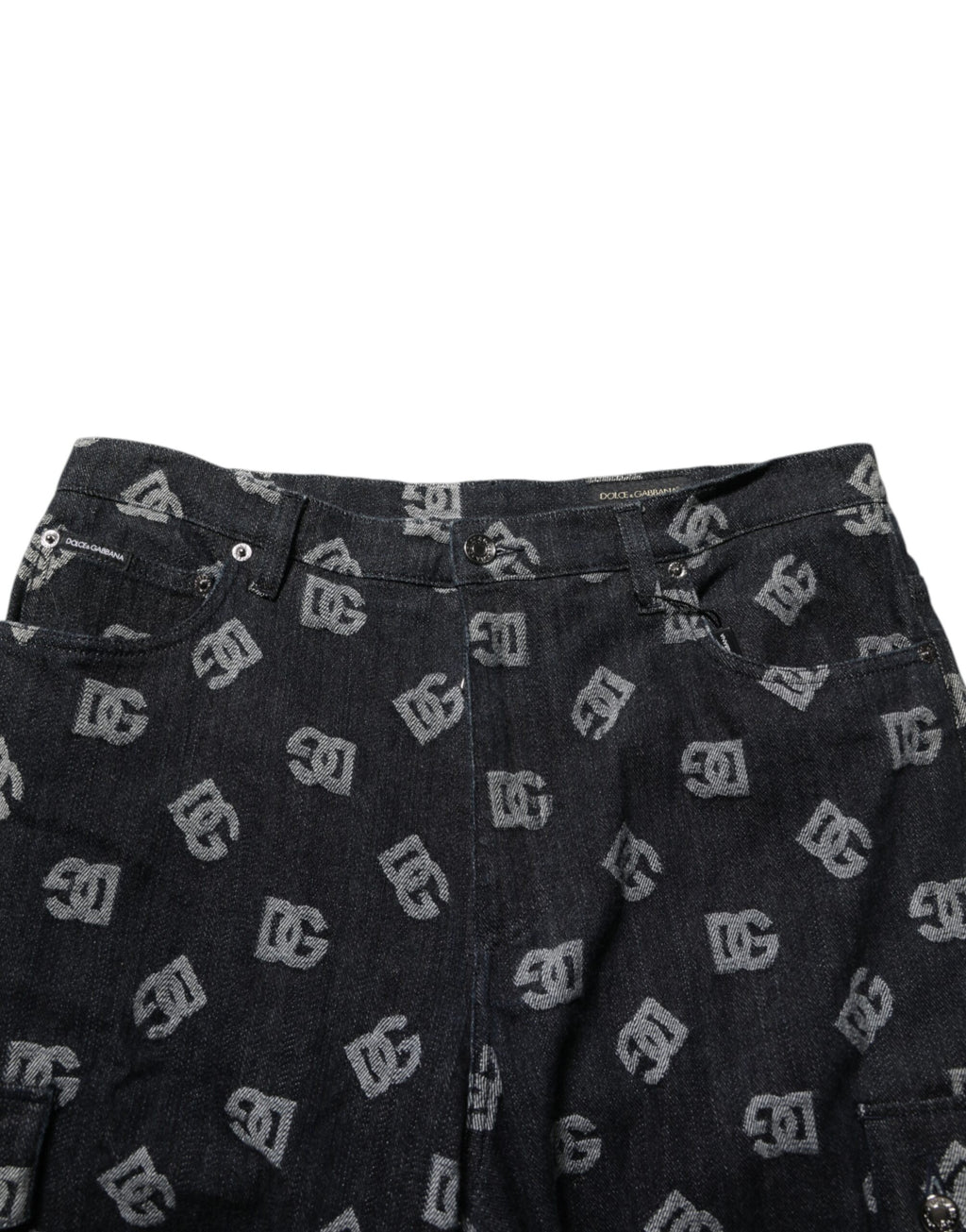 Dolce & Gabbana Schwarzes Monogramm Denim Cargo Herren Bermuda Short