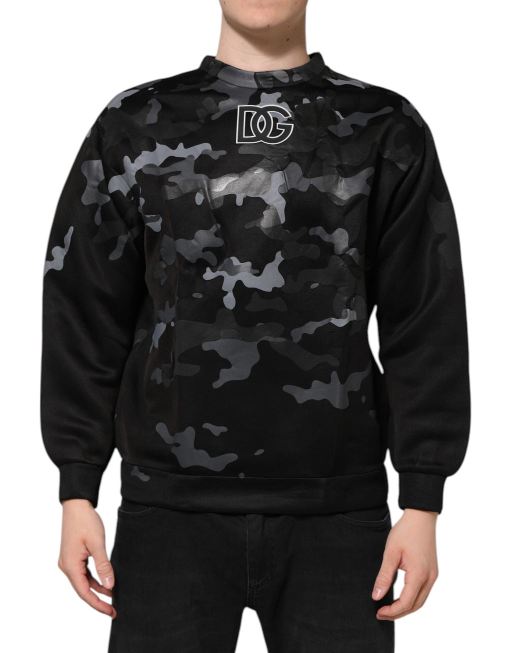 Dolce & Gabbana Schwarzes Camouflage Rundhals-Sweatshirt Pullover
