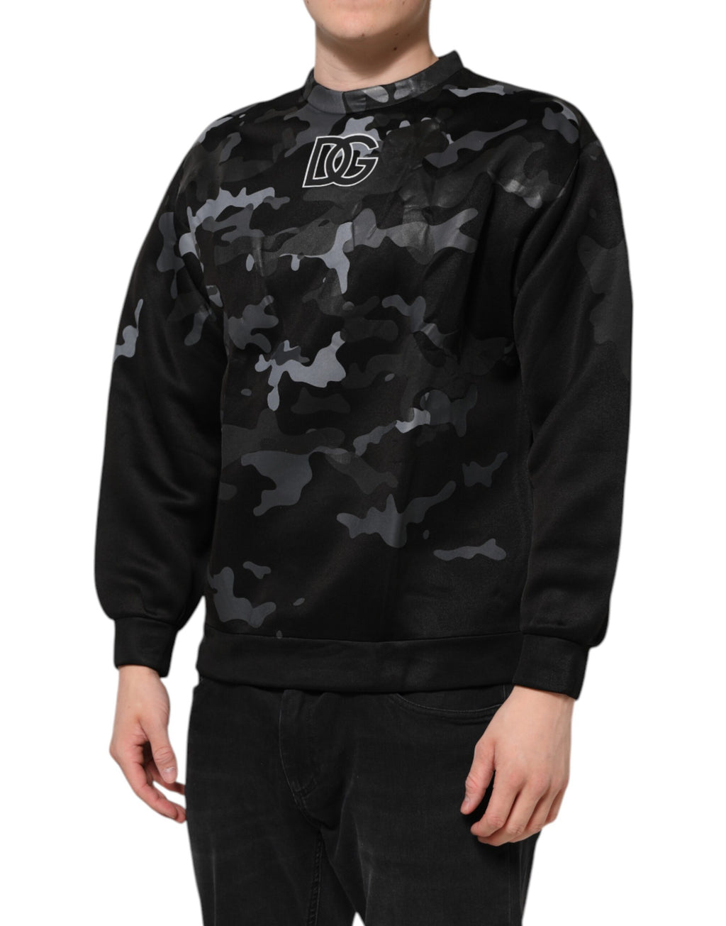 Dolce & Gabbana Schwarzes Camouflage Rundhals-Sweatshirt Pullover