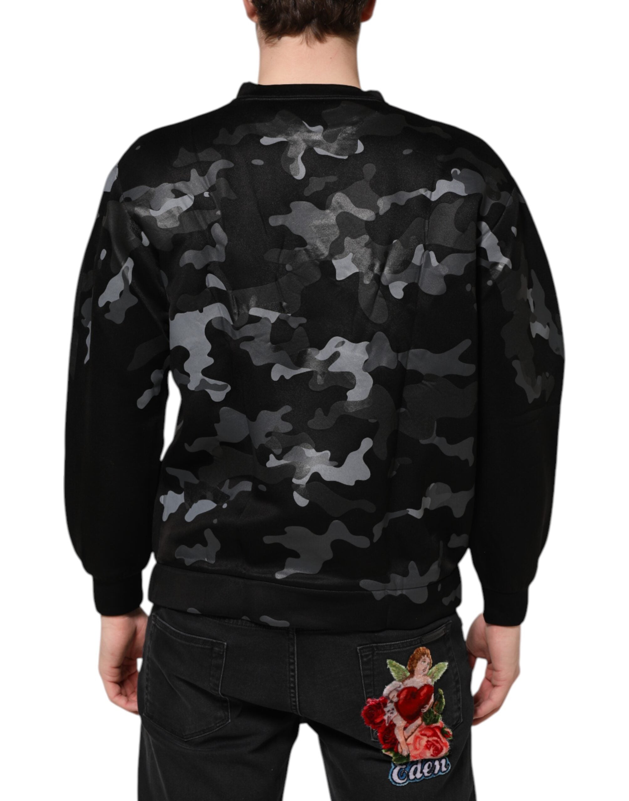 Dolce & Gabbana Schwarzes Camouflage Rundhals-Sweatshirt Pullover