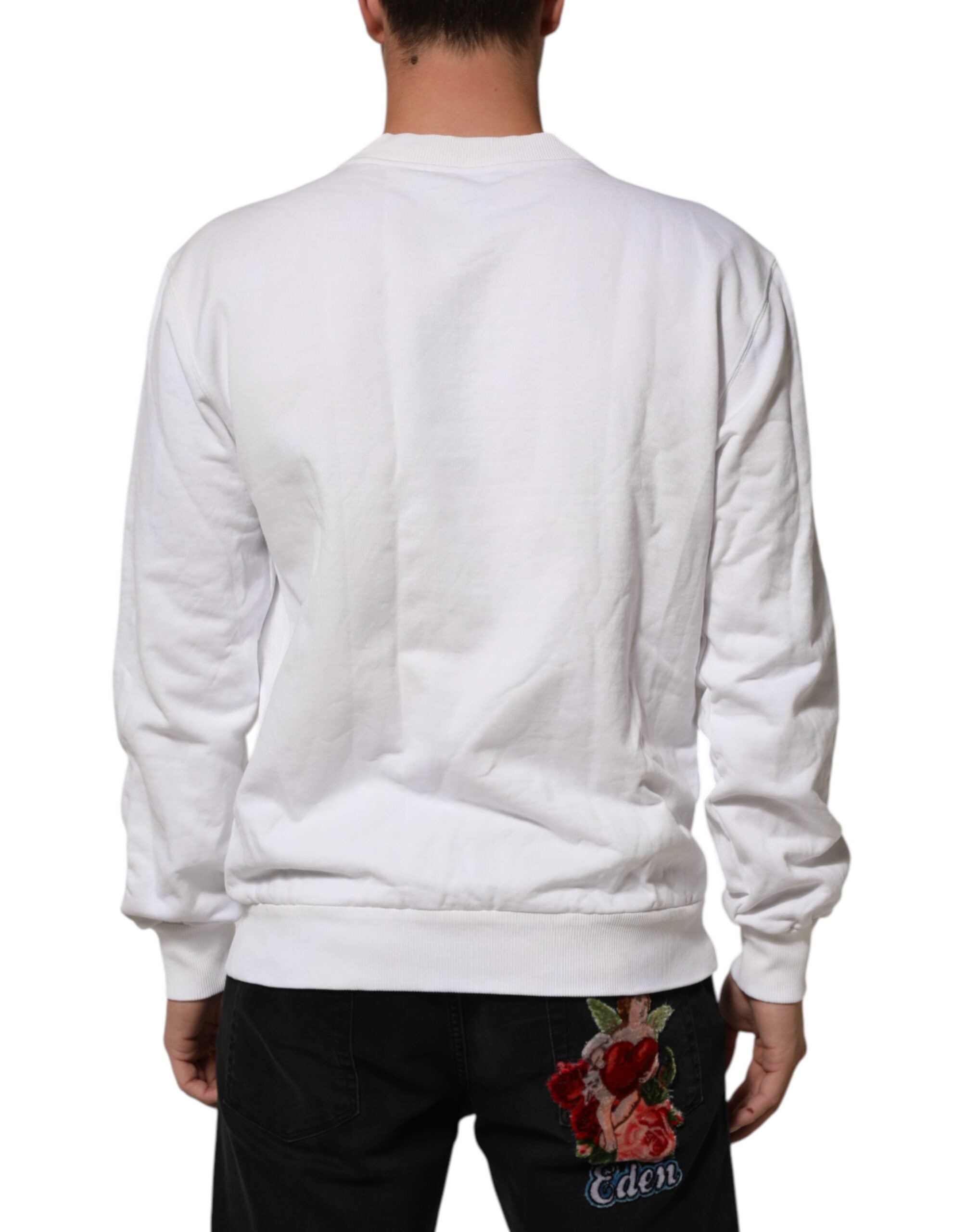Dolce & Gabbana Weißes geprägtes Logo Männer Sweatshirt Pullover