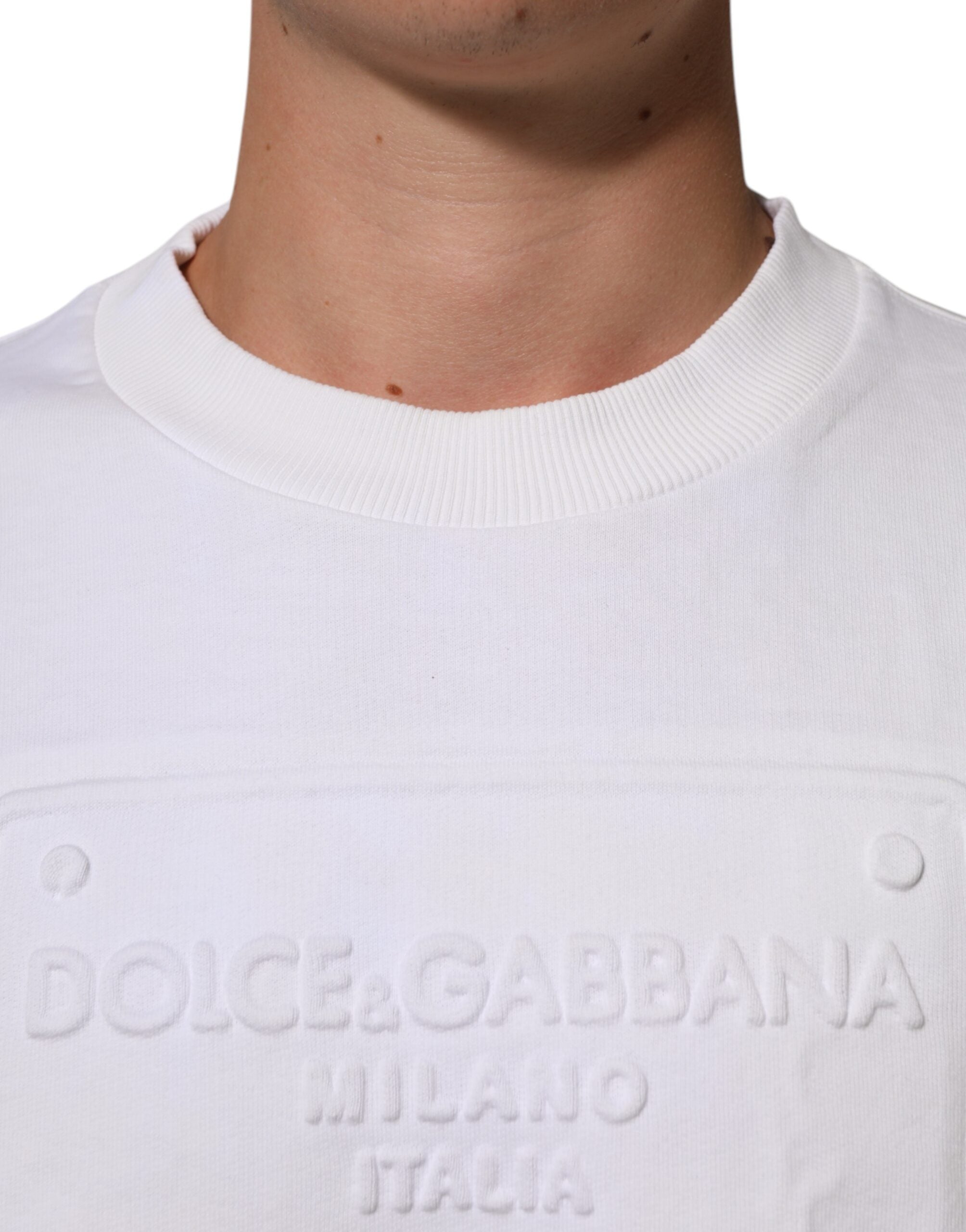 Dolce & Gabbana Weißes geprägtes Logo Männer Sweatshirt Pullover