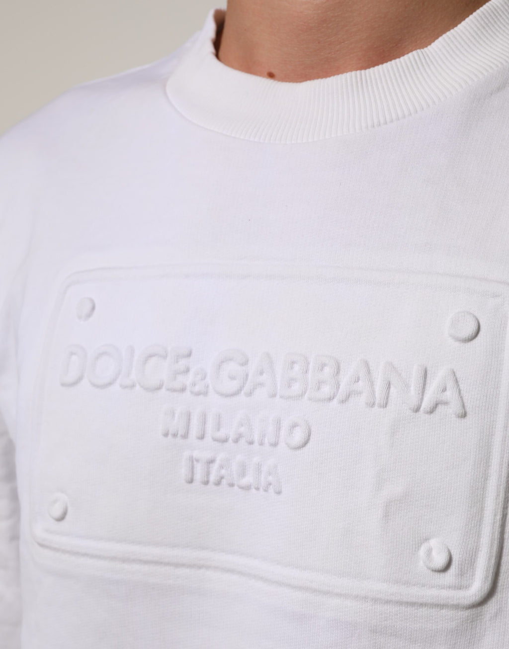 Dolce & Gabbana Weißes geprägtes Logo Männer Sweatshirt Pullover