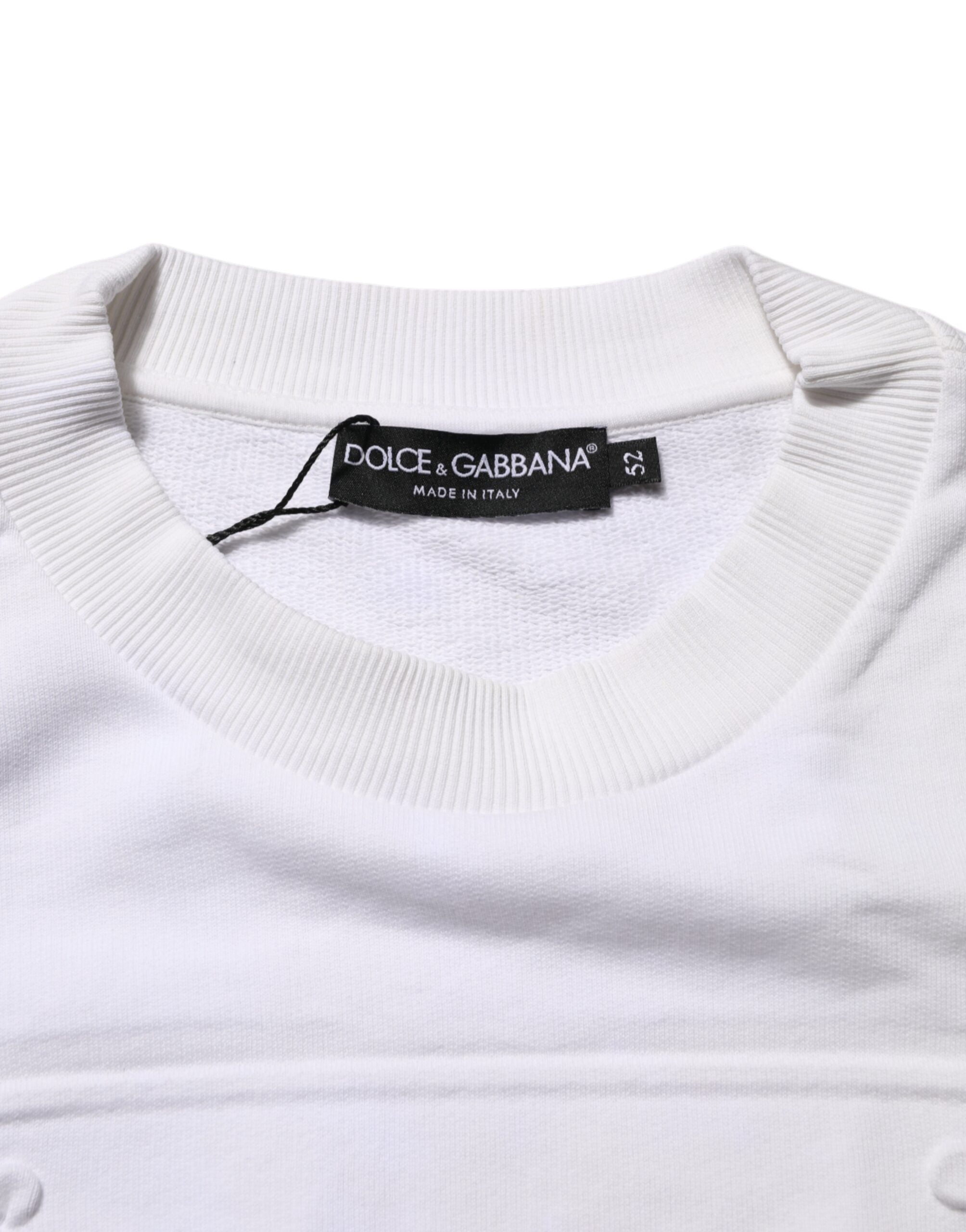 Dolce & Gabbana Weißes geprägtes Logo Männer Sweatshirt Pullover
