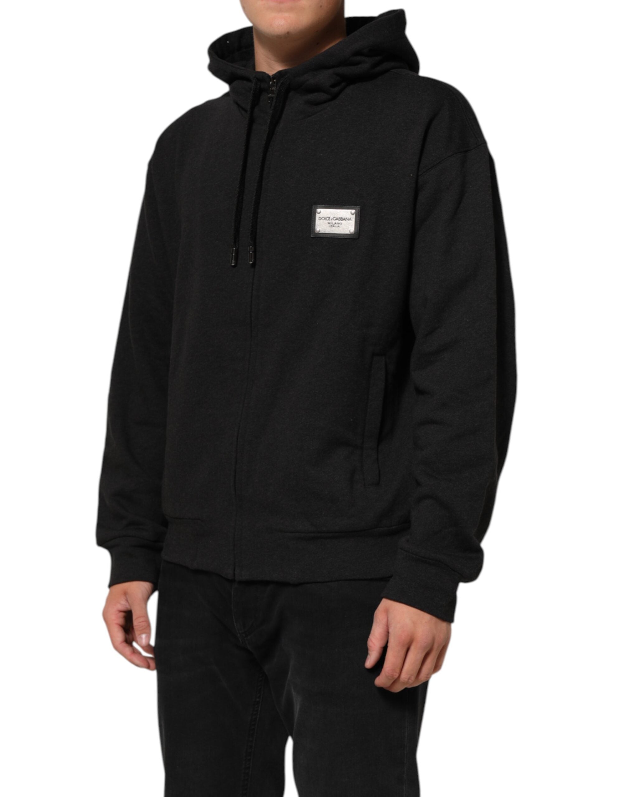 Dolce & Gabbana Schwarzes Logo FullZip Sweatshirt mit Kapuze Pullover