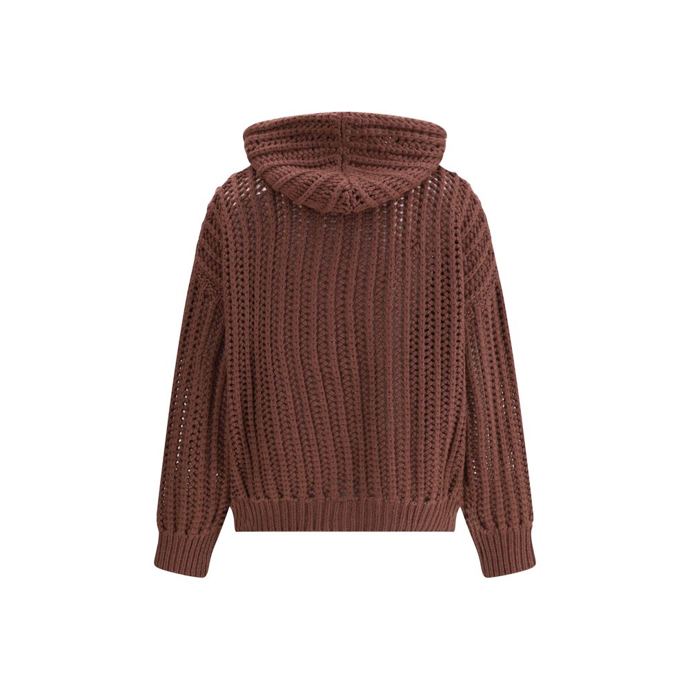 Brunello Cucinelli Strickjacke aus Kaschmir mit Ballonnetz-Stickerei und Kapuze