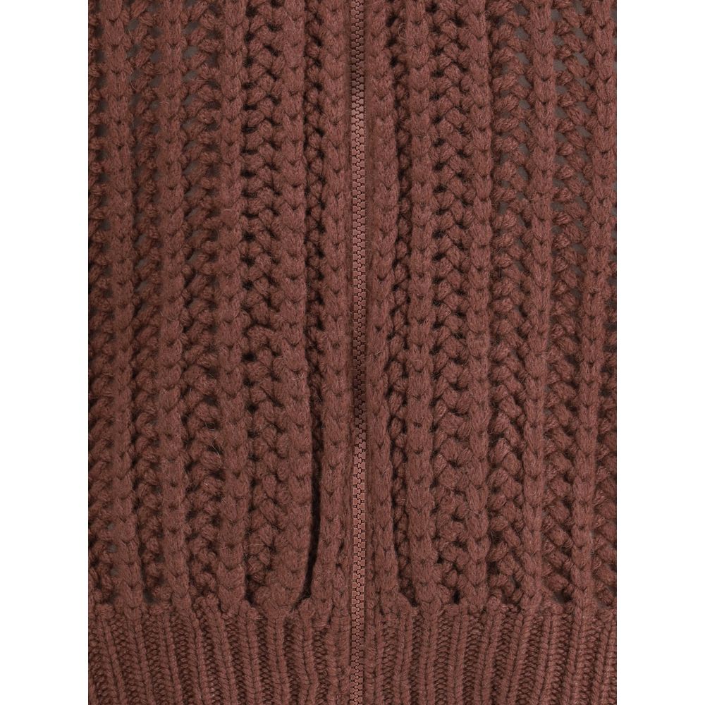 Brunello Cucinelli Strickjacke aus Kaschmir mit Ballonnetz-Stickerei und Kapuze