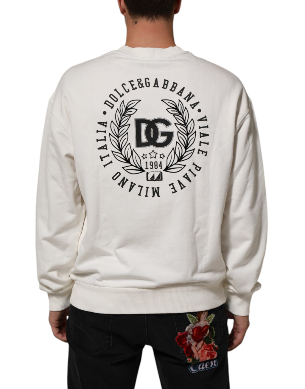 Dolce & Gabbana Weißes DG Logo Rundhals-Sweatshirt Pullover