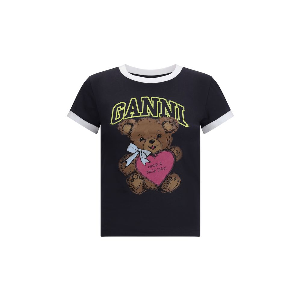 Ganni Schwarzes Baumwoll-T-Shirt